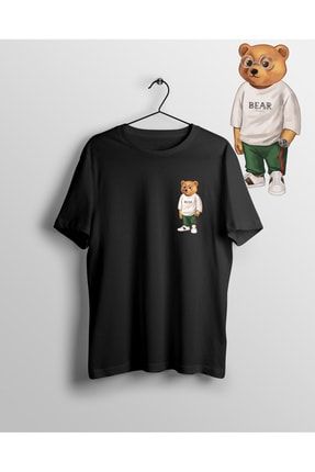 Unisex Stylish Young Baron Cool Teddy Bear Ayı Bisiklet Yaka Baskılı T-shirt Mithril0039