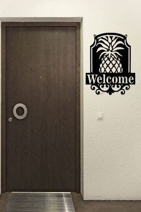 Ananas Welcome Kapı Önü Süsü Siyah Lazer Kesim Duvar Dekorasyon Ürünü BLTBL072