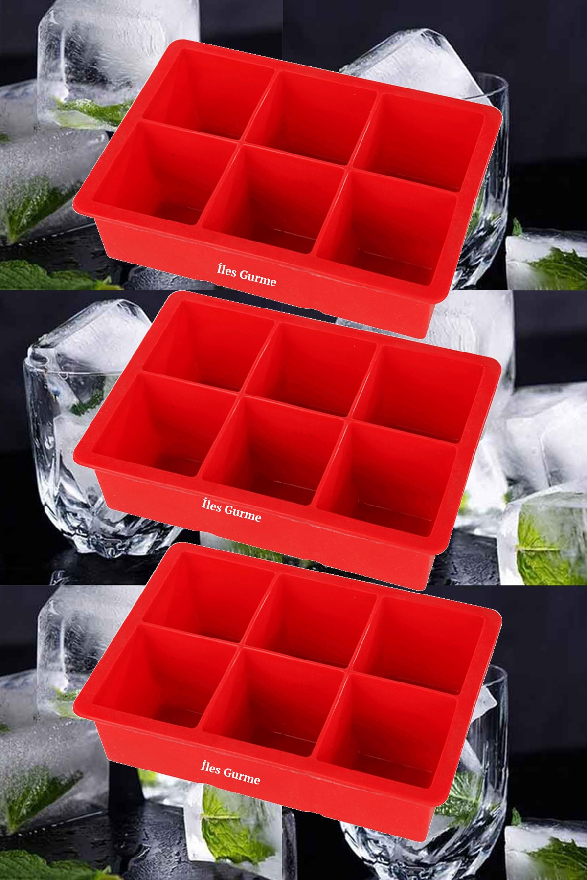 Silicone Large Size 6-Piece Ice Mold Red 3 Pieces