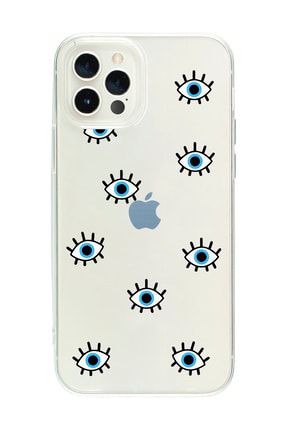 Iphone 12 Pro Mavi Gözler Desenli Şeffaf Telefon Kılıfı IPN12-063P