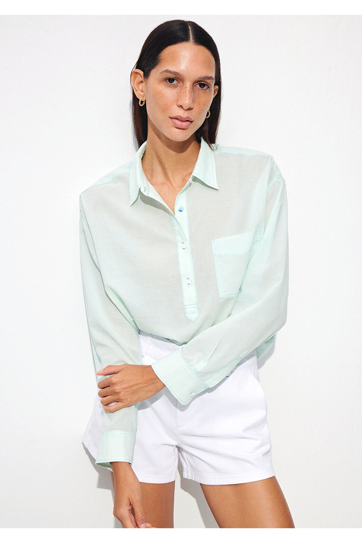 Mavi-Green Button Detailed Blouse - 1210907 -71633 1