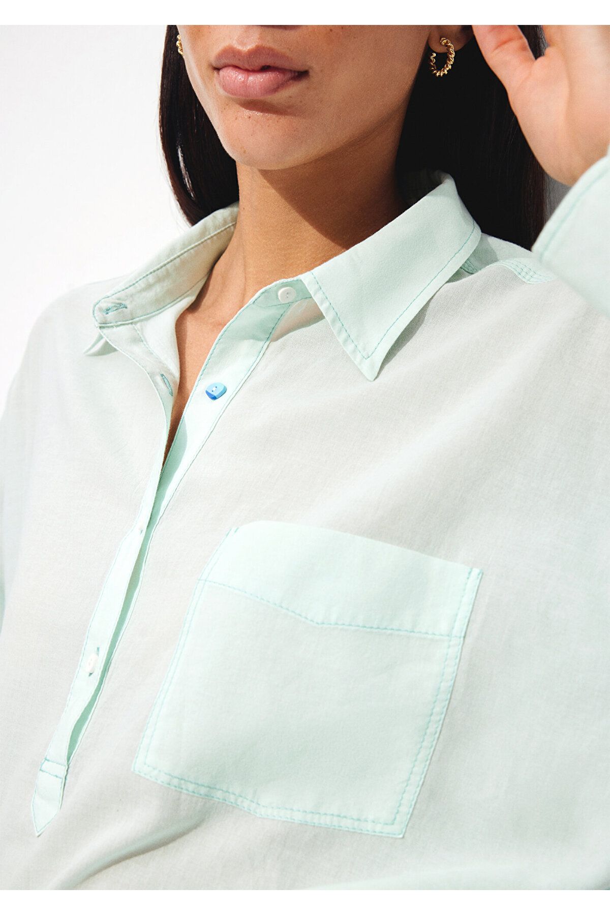 Mavi-Green Button Detailed Blouse - 1210907 -71633 6