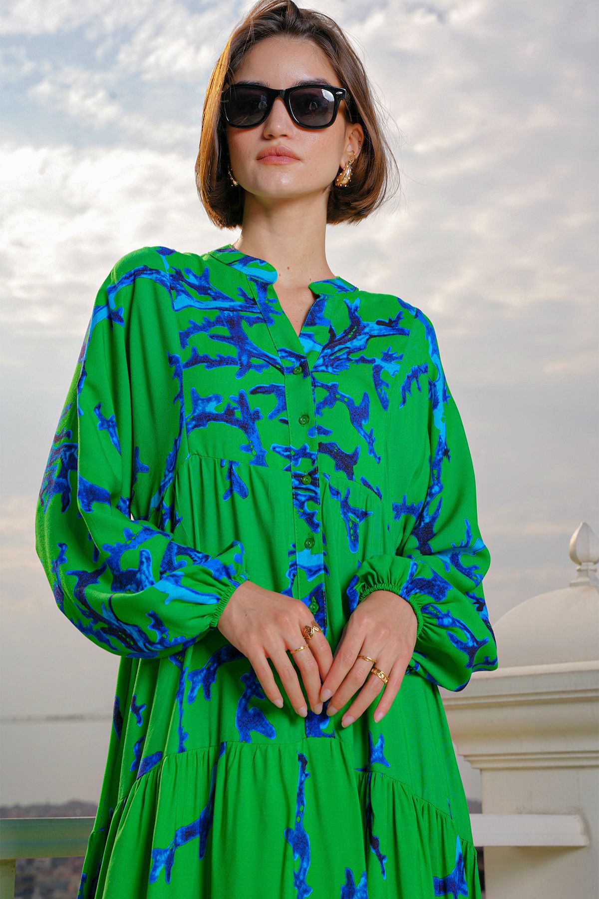 Bigdart-2423 Model Rochie verde închis cu model autentic 5