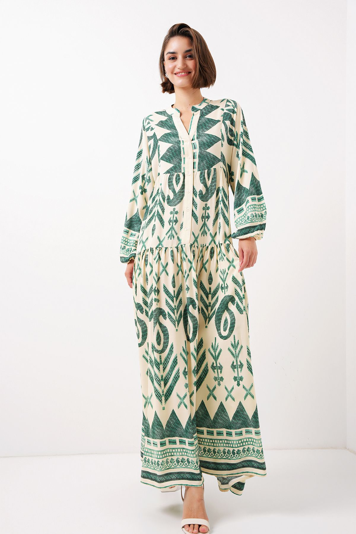 Bigdart-2423 Modell Authentisches gemustertes grünes Kleid 2