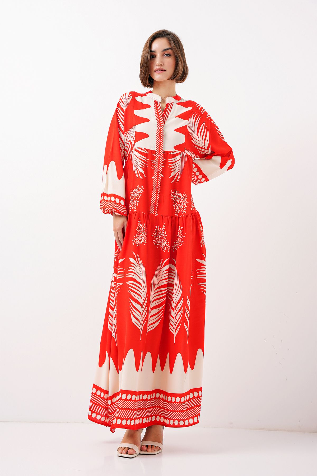 Bigdart-2423 Model Authentic Patterned Red Dress 3