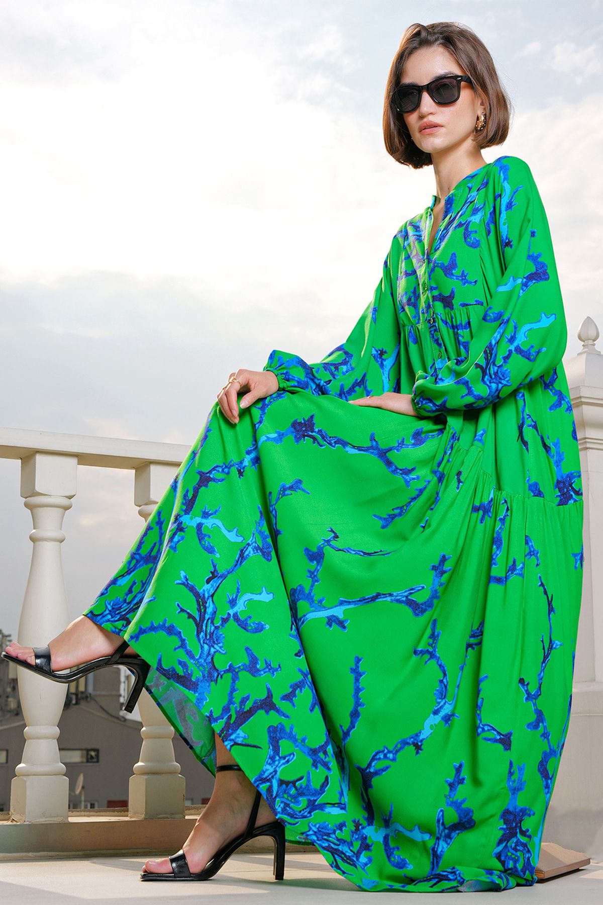 Bigdart-2423 Model Rochie verde închis cu model autentic 2