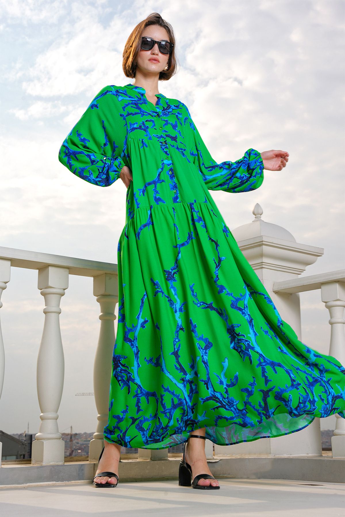 Bigdart-2423 Model Rochie verde închis cu model autentic 4
