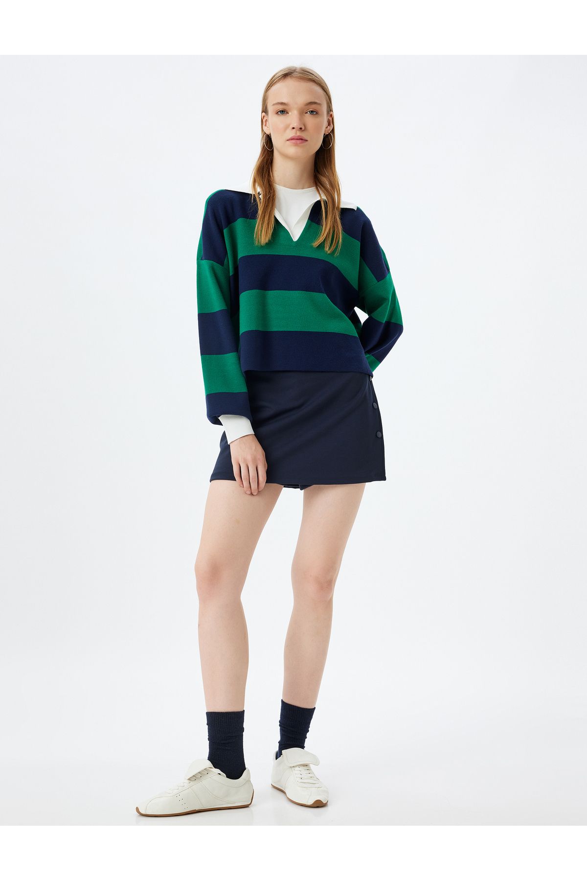 Koton-Color Blocked Polo Collar Long Sleeve Sweater 2