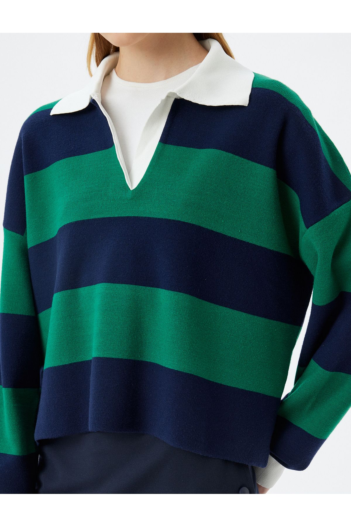 Koton-Color Blocked Polo Collar Long Sleeve Sweater 5