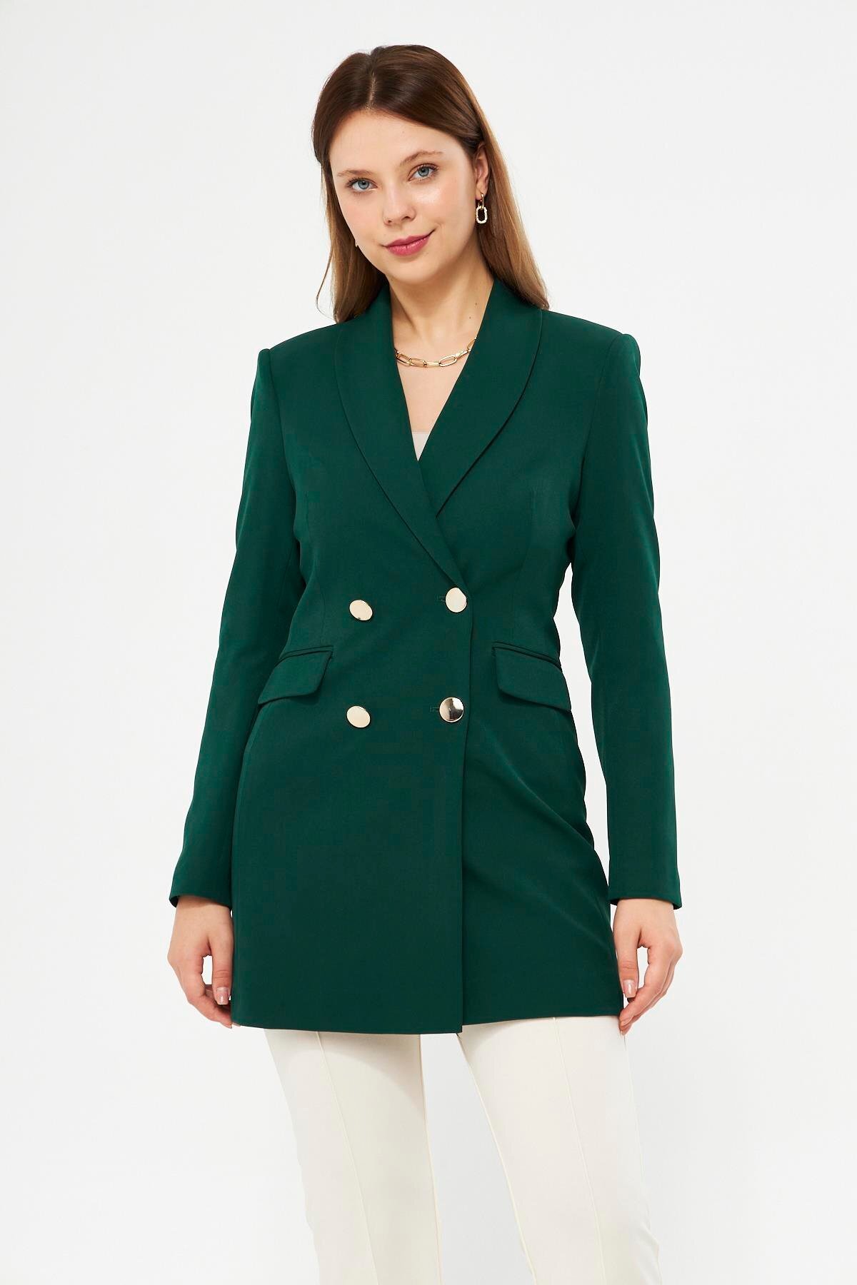LOVELF-Gold Button Shawl Collar Jacket 2
