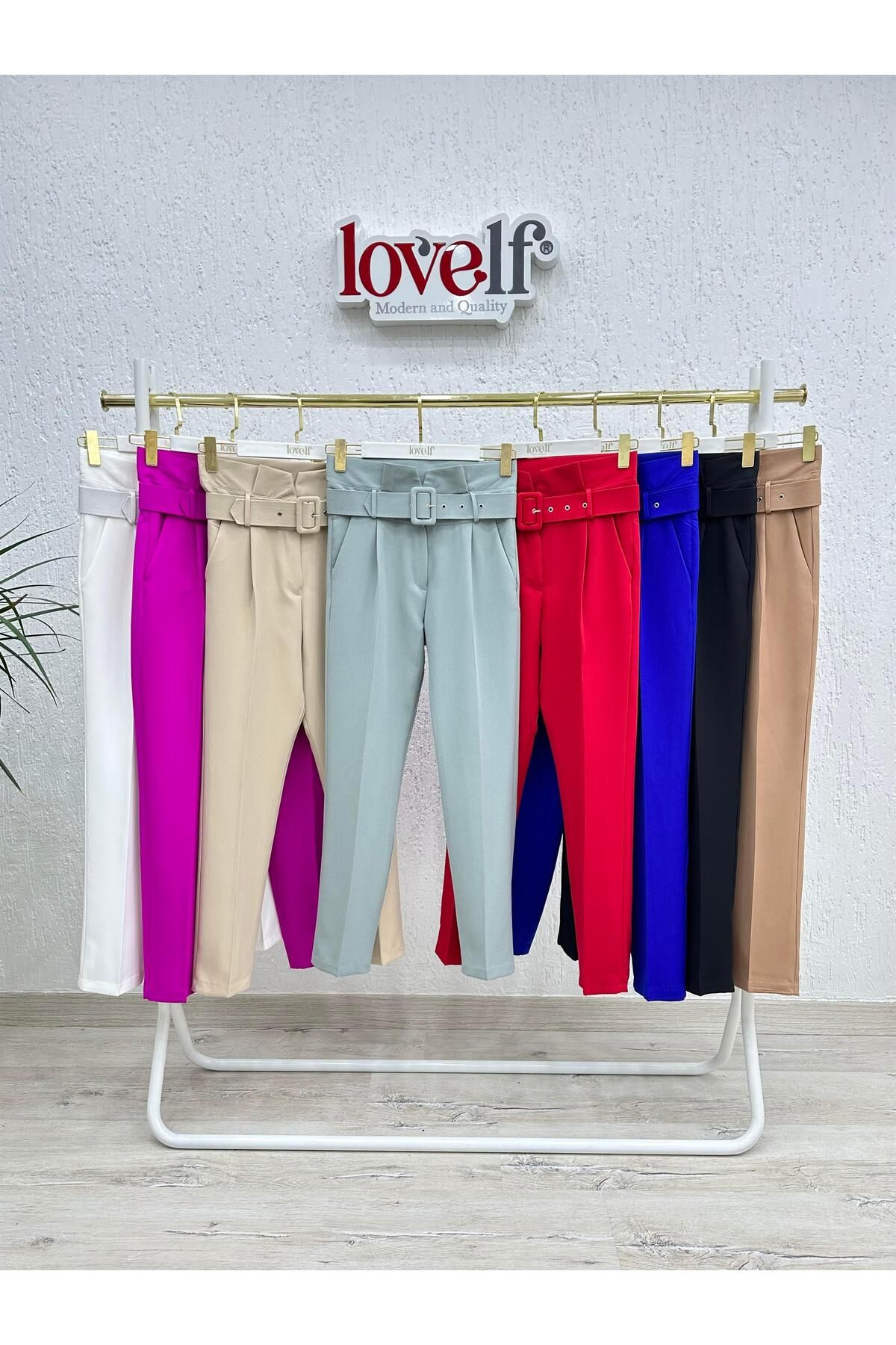 LOVELF-High Waist Belted Skinny Leg Trousers 8