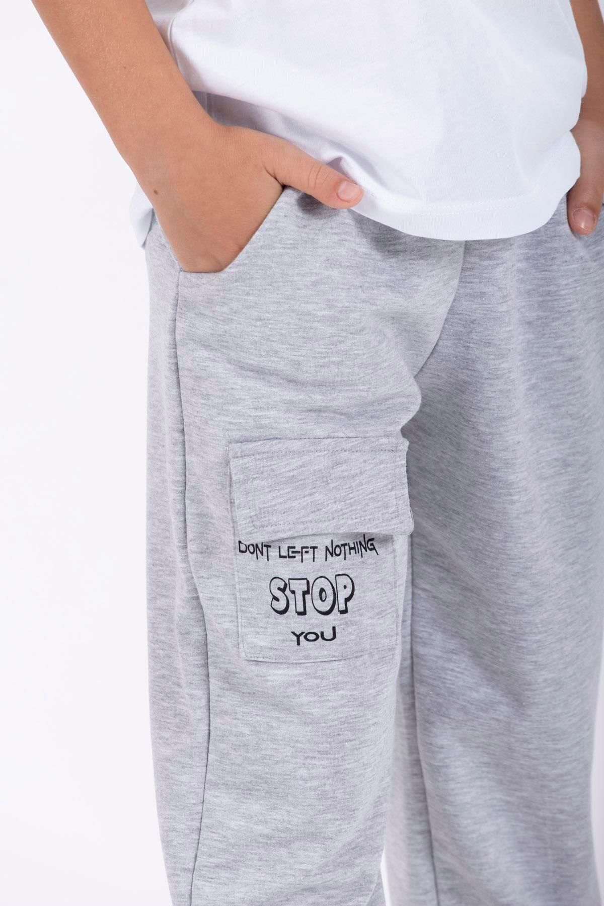 zepkids-Don&#39;t Left Nothing Stop You Text Printed Сив цвят Анцуг за момче Едно долно 5