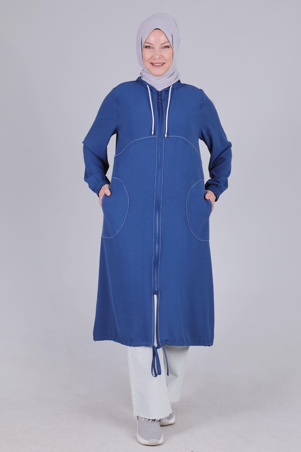 ottoman wear-Plus Size Indigo Hooded Cap - Otw2530 1