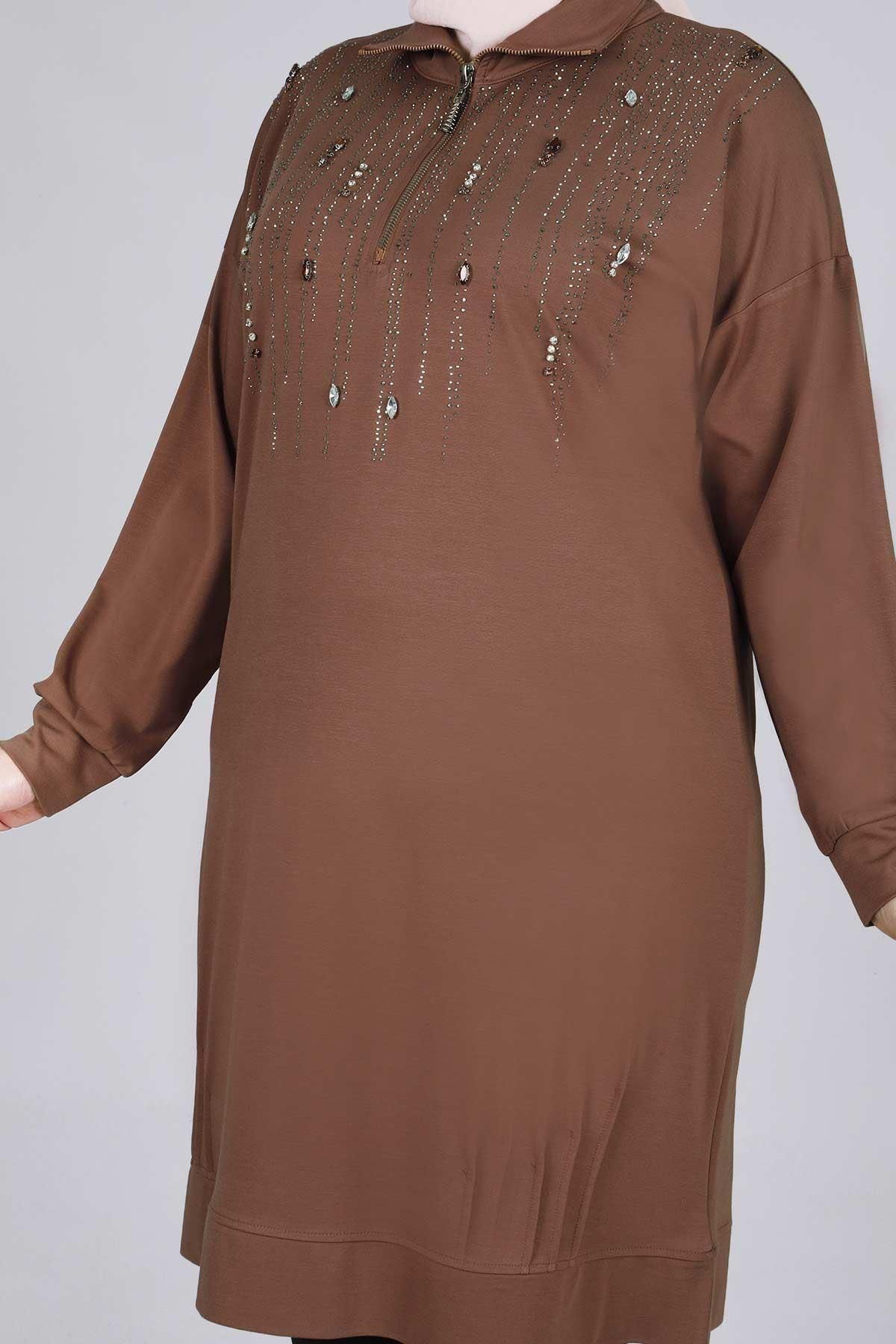 ottoman wear-تونيك مقاس كبير باللون البني - Otw20103 3