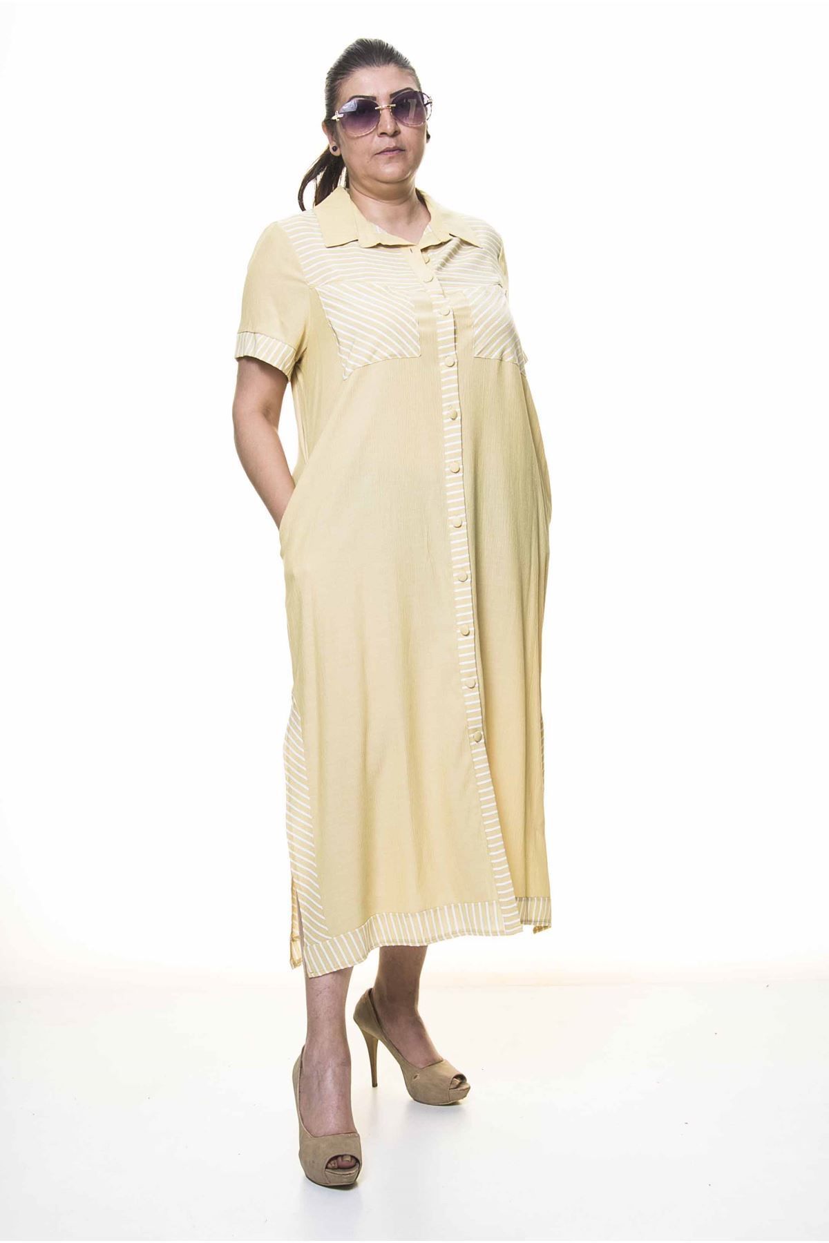 Moday-Women's Plus Size Buttoned Shirt Collar Pocket Summer Long Dress A3-4032 3