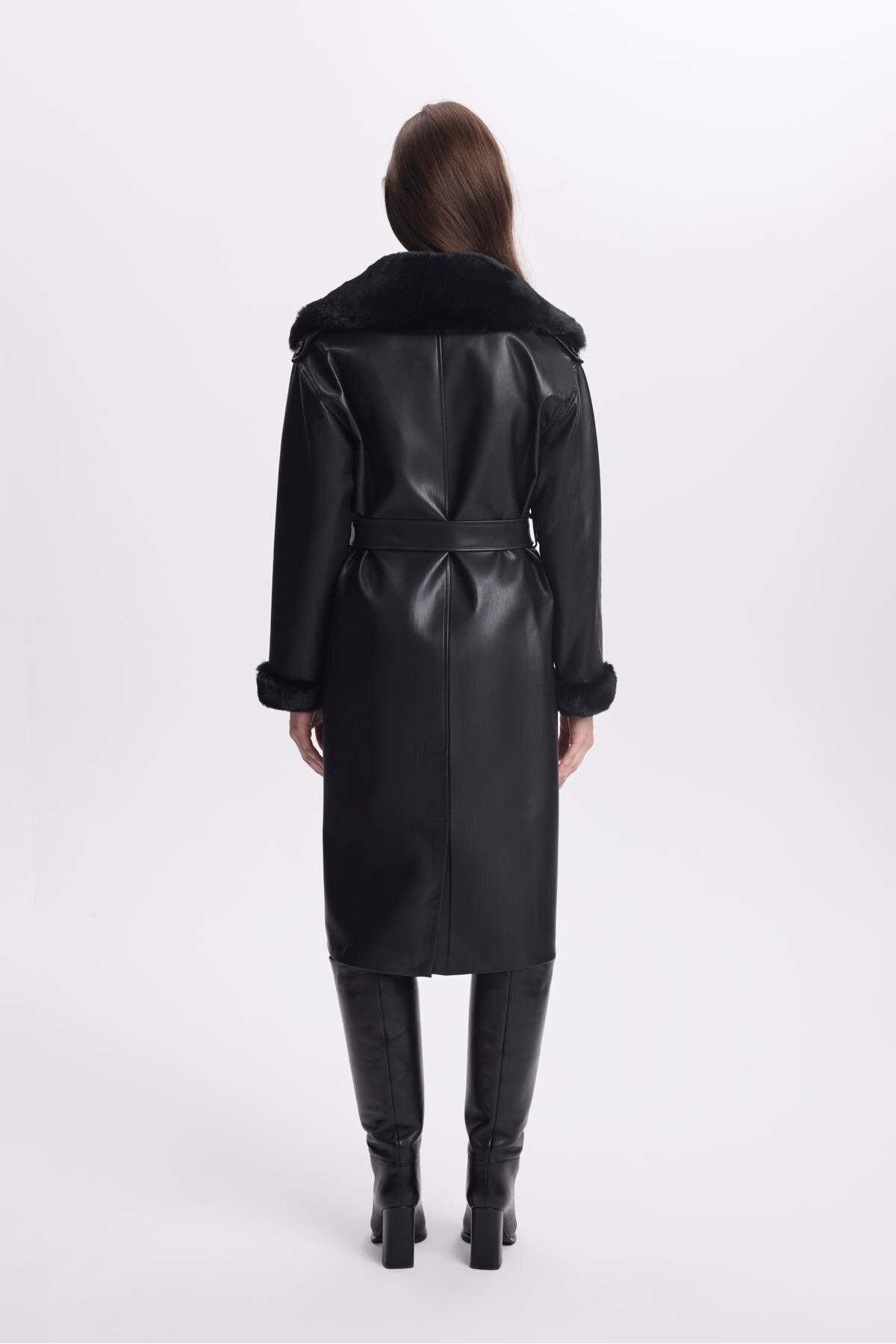 Zühre-Black Fur Detailed Trench Coat - Sleeve and Shoulder 13521 8