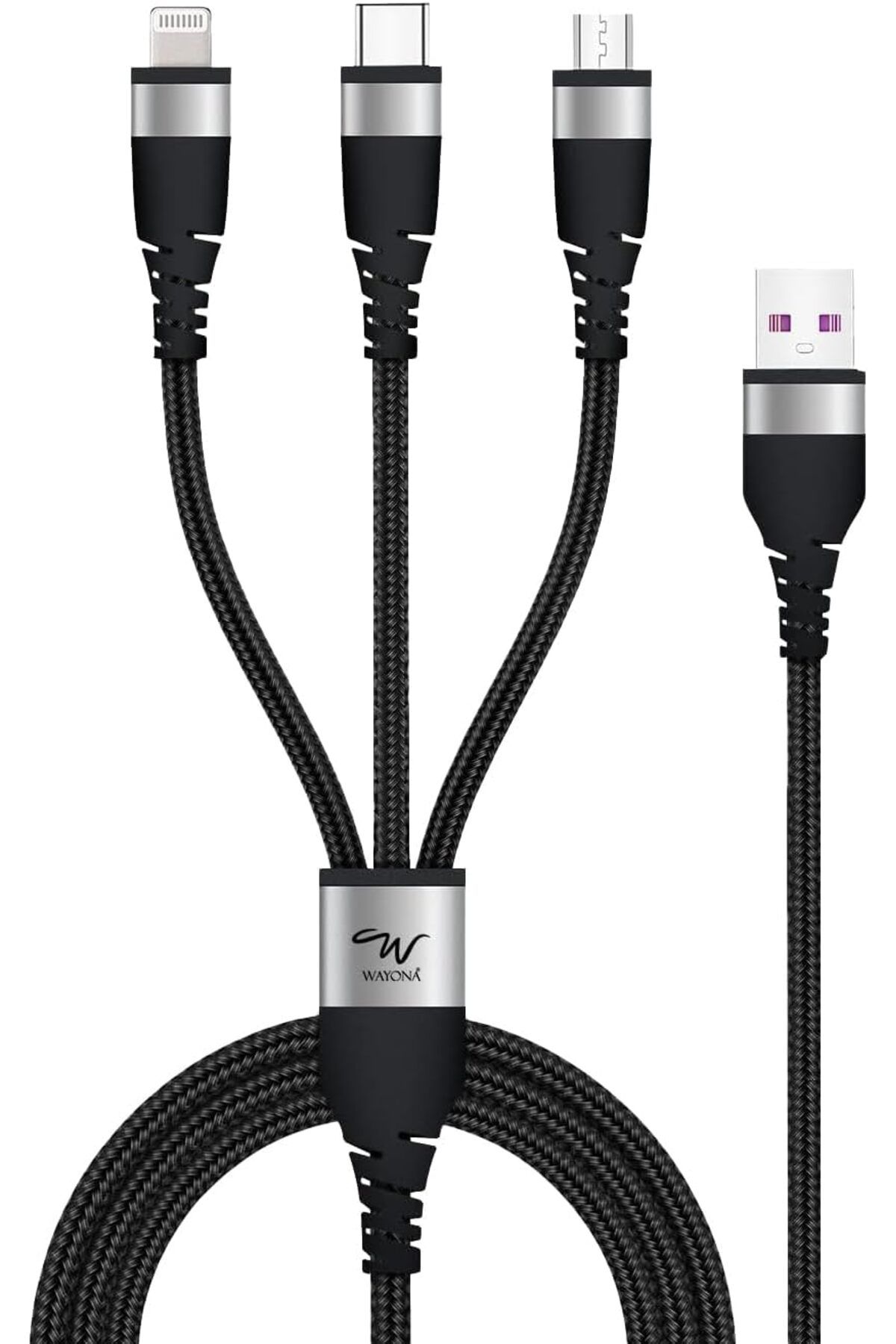 STOREMAX efshopx 3'Ü 1 Arada Naylon Örgülü 66 W Usb Hızlı Şarj Kablosu, Tip C, Lightning Ve Micro Usb