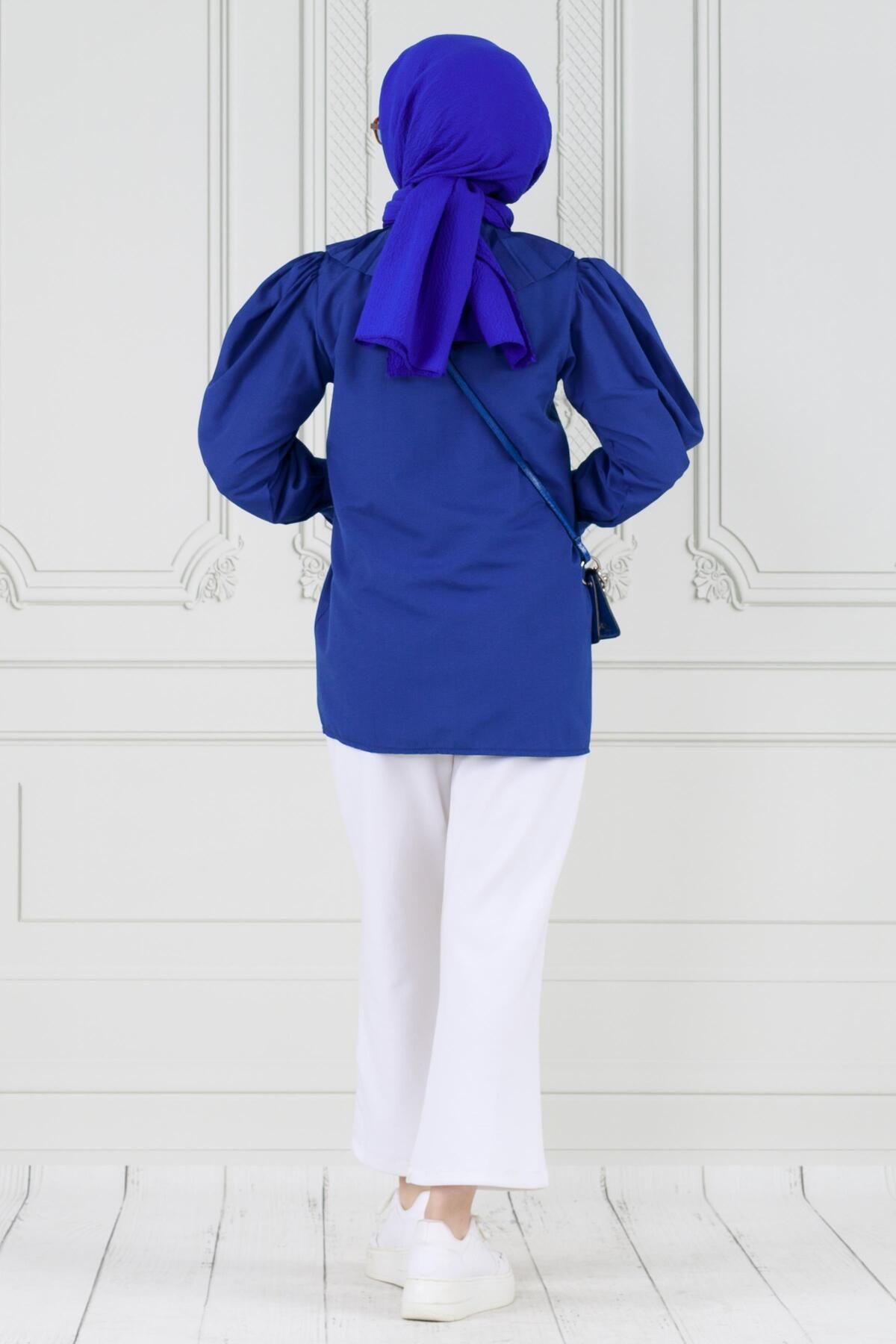 تونیک پوشیده آبی زنانه حجاب بازوی گل رز FIRST TUNIC MAVI Sevitli