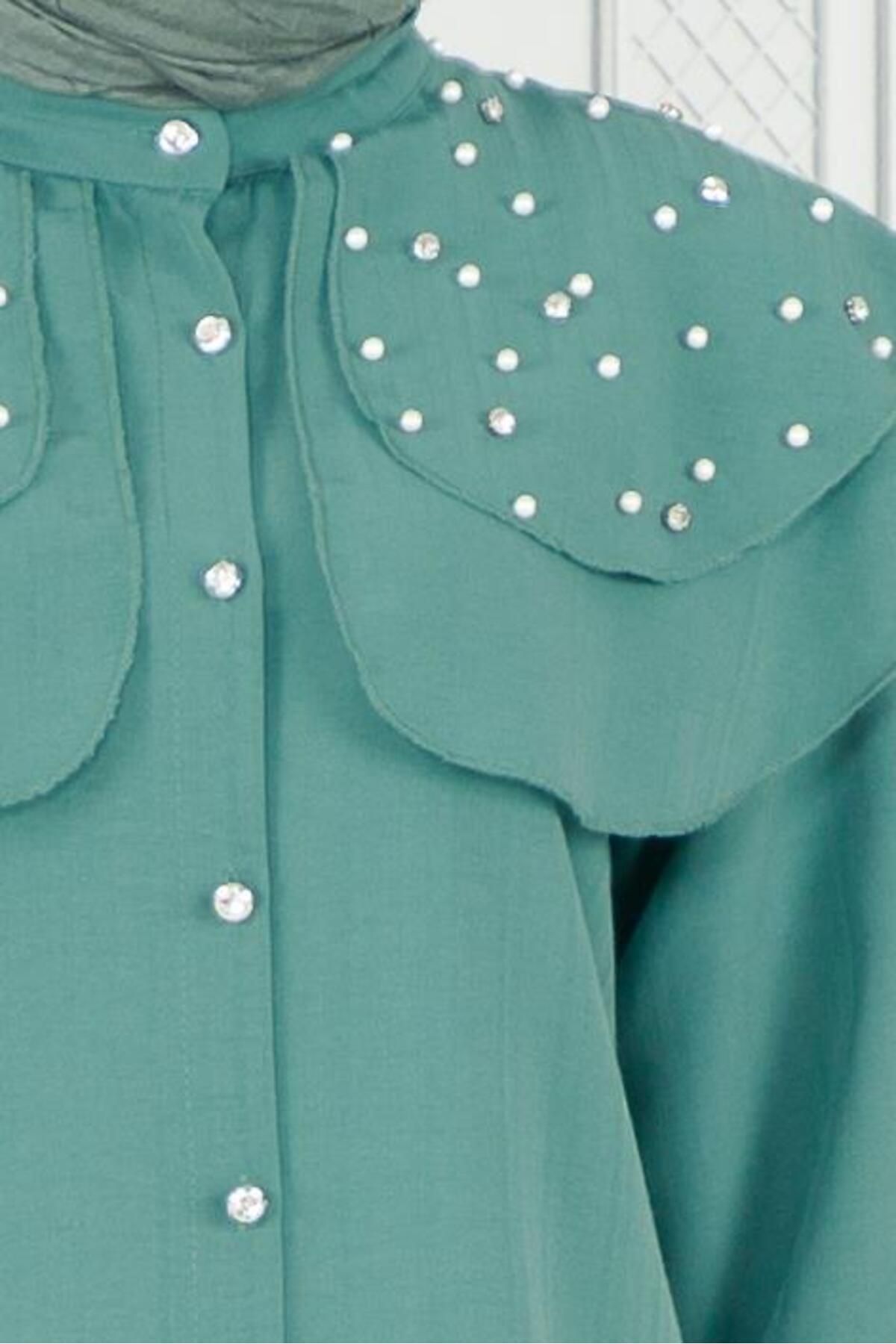 Sevitli-Mint Green Tunic with Cape and Pearls 4