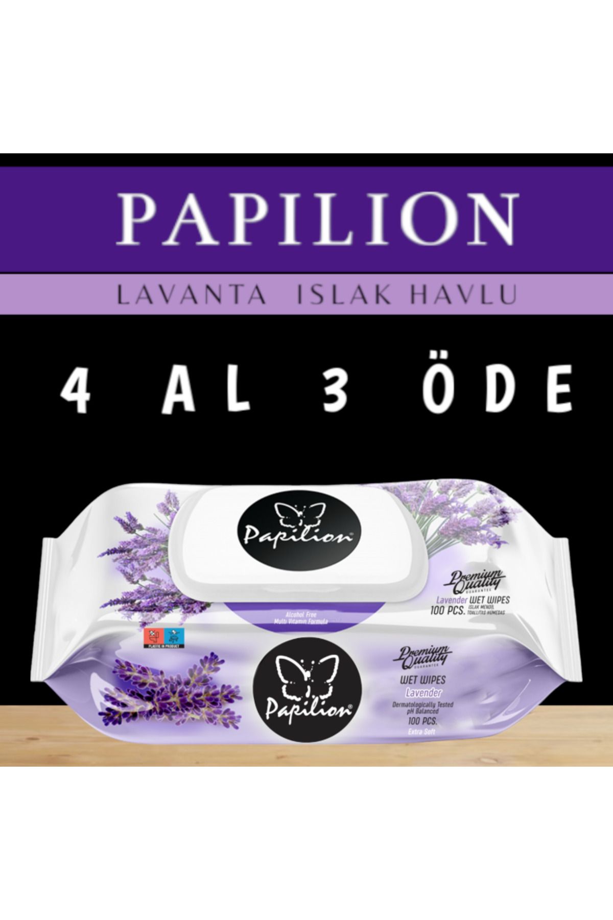 Papilion 4al3öde Islak Mendıl Lavanta 100lu