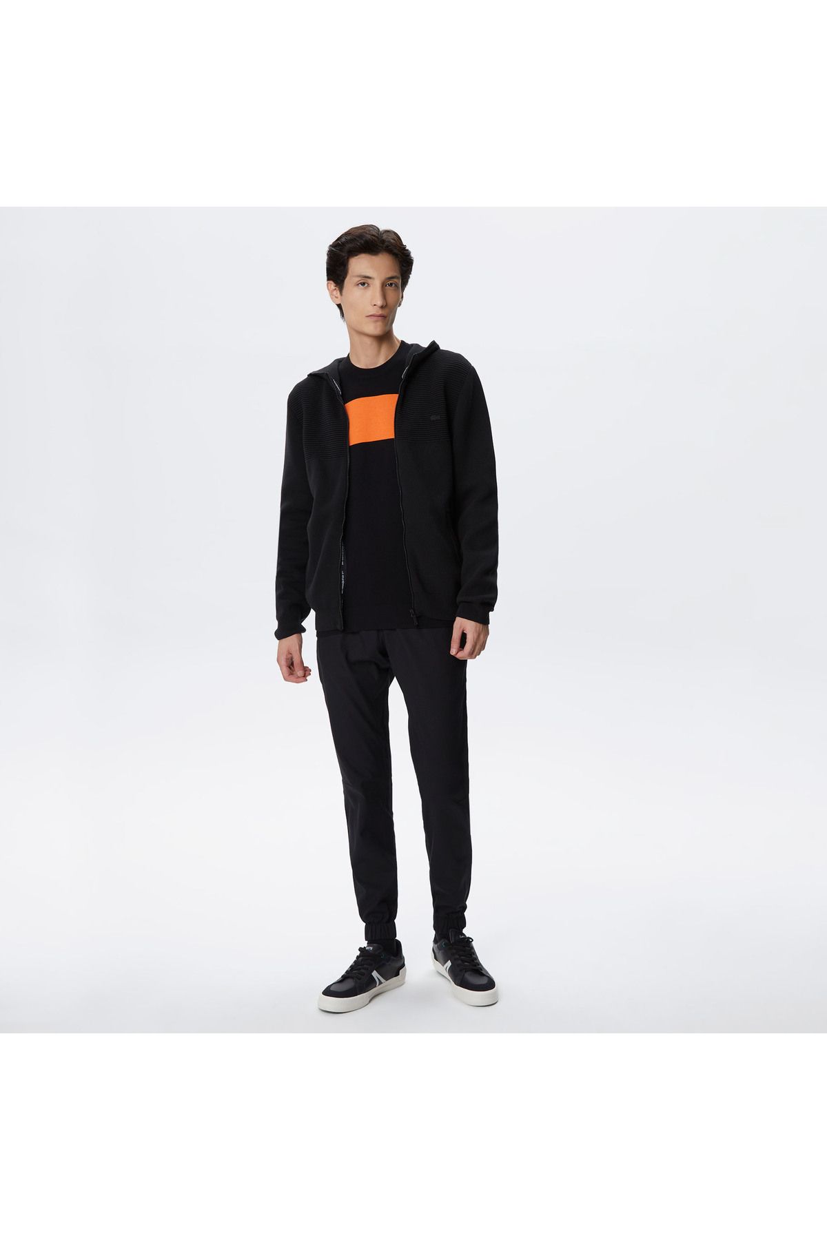 پلیور مشکی مردانه سیاه آستین بلند با الگوی مرتب Lacoste