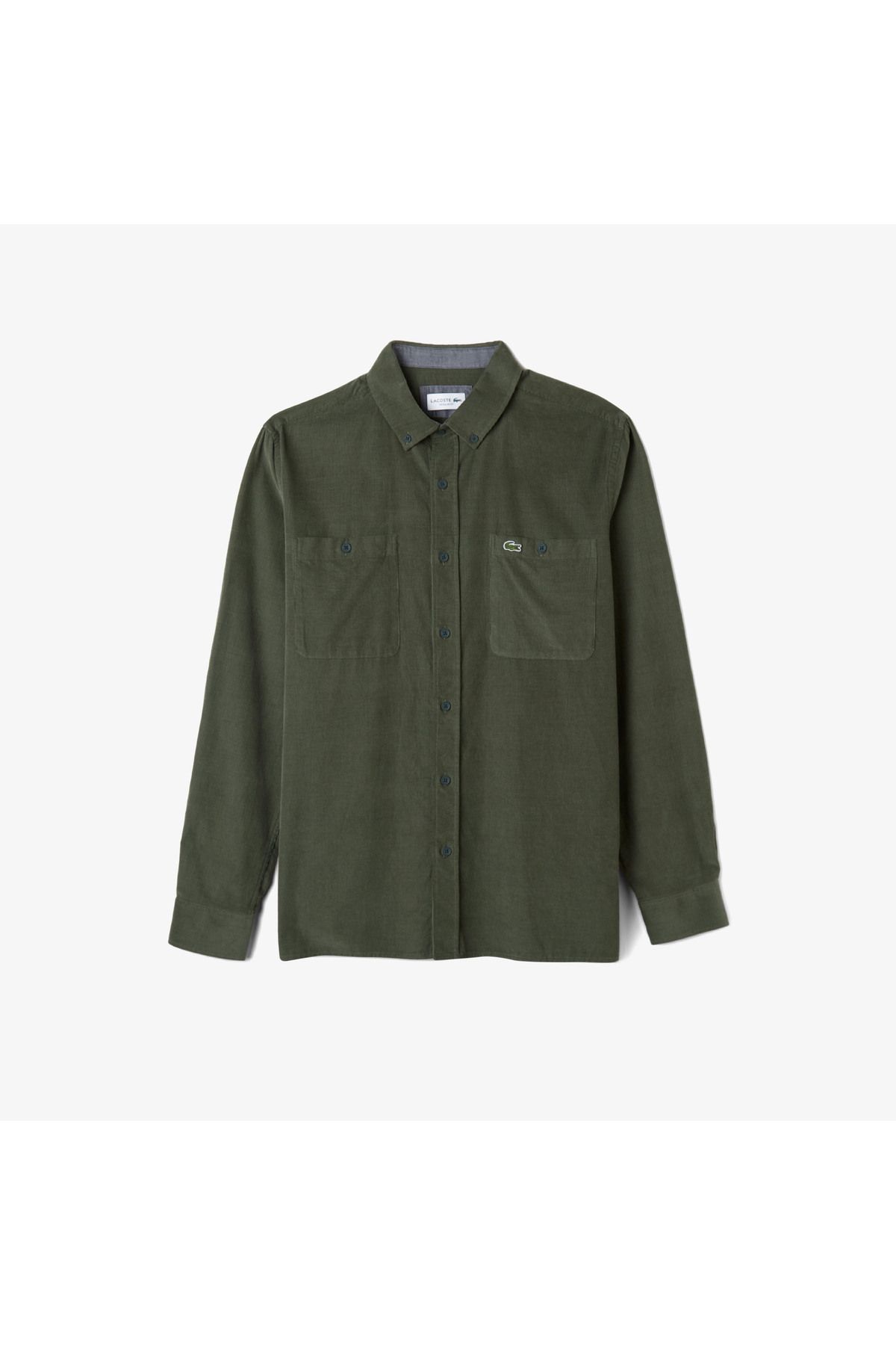 پیراهن / بلوز دکمه دار سبز مردانه خاکی Collar Button اورجینال Lacoste