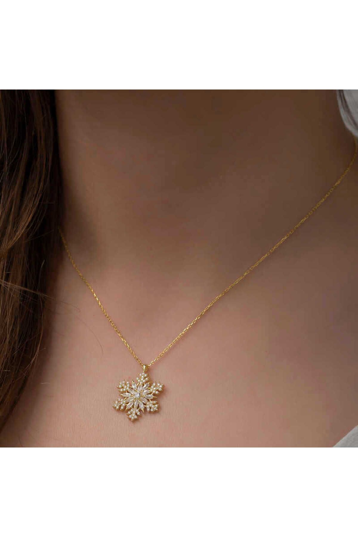 ECOME-925 Sterling Silver Gold Snowflake Women's Silver Necklace 4