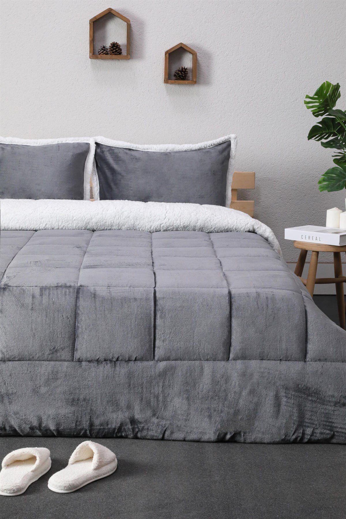 FAVORA Comforter Çift Kişilik Battaniye Seti - Antrasit