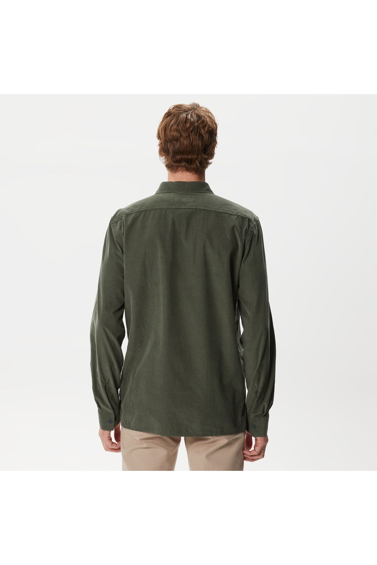 پیراهن / بلوز دکمه دار سبز مردانه خاکی Collar Button اورجینال Lacoste