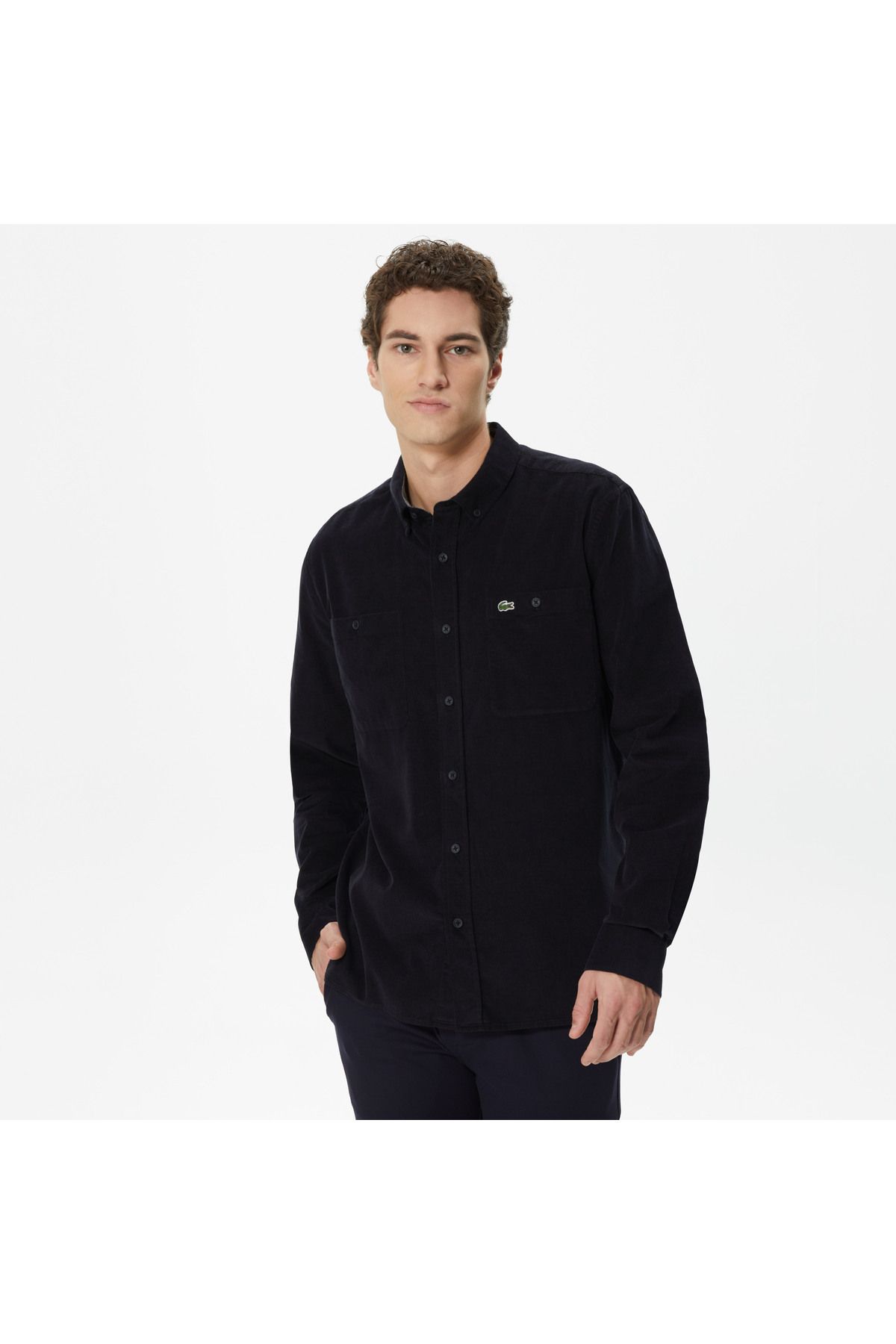 پیراهن / بلوز دکمه دار آبی مردانه رنگ یقه معمولی Lacoste