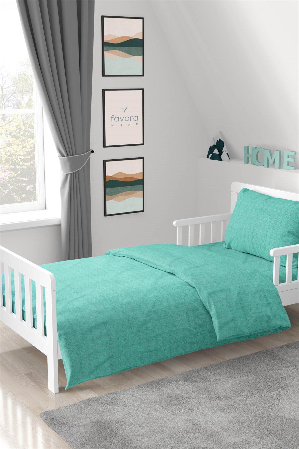 FAVORA-Cotton Ranforce Buttoned Single Duvet Set - Mint Green 1