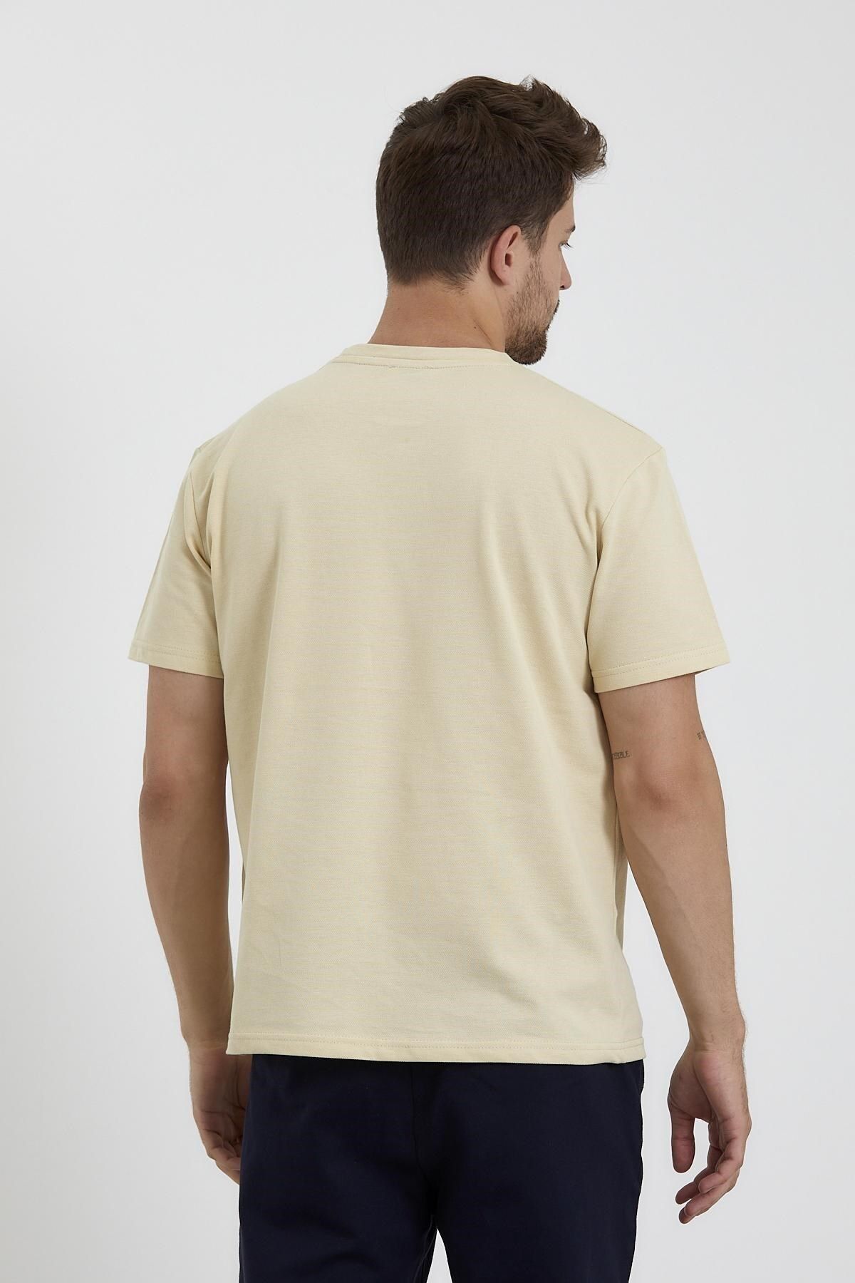 odelon-Tricou crem pentru bărbați - decolteu, imprimat New York, potrivire confortabilă 4
