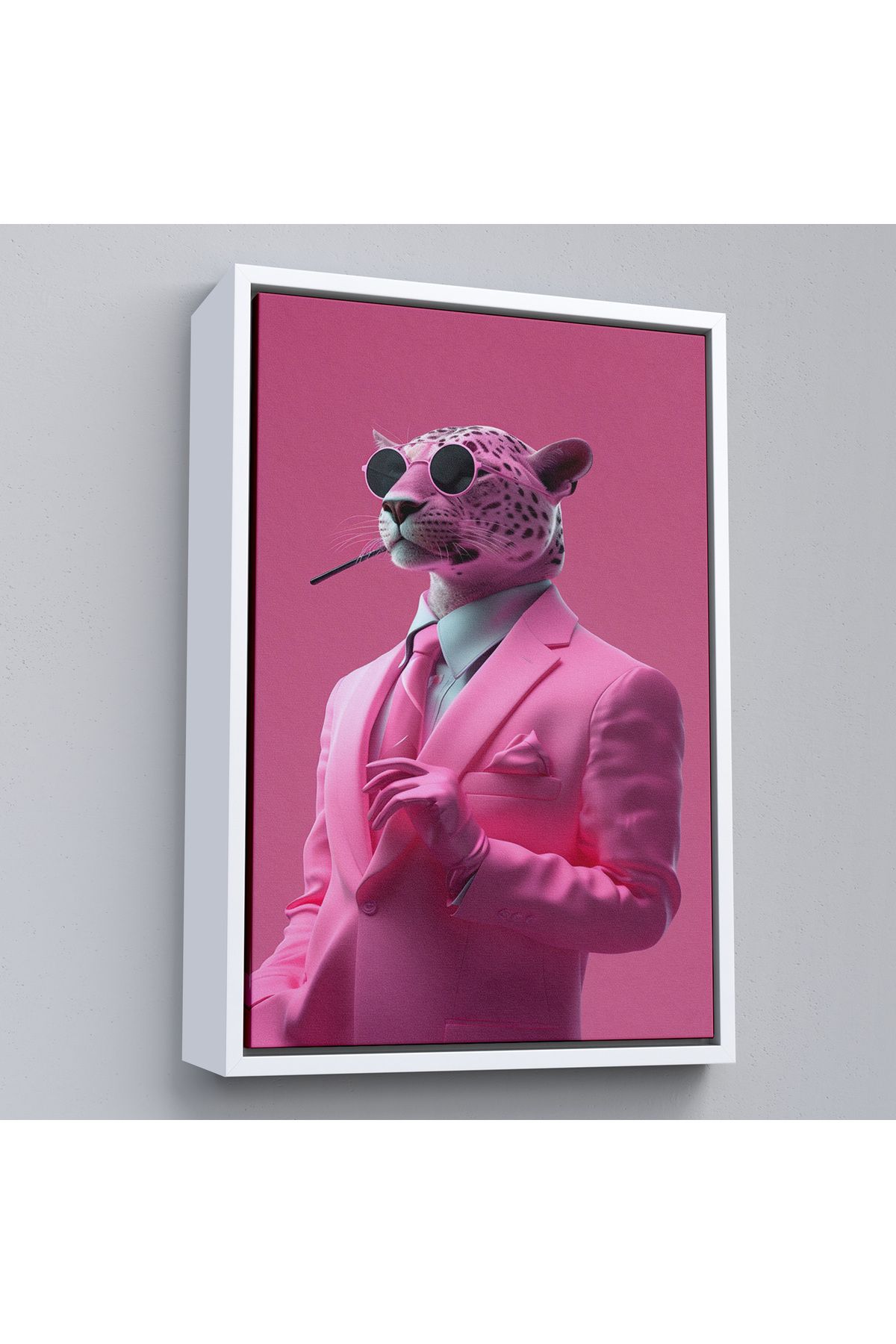 ELİTE TRADESMAN Çerçeveli Sigara İçen Pembe Leopar Tablo-7859