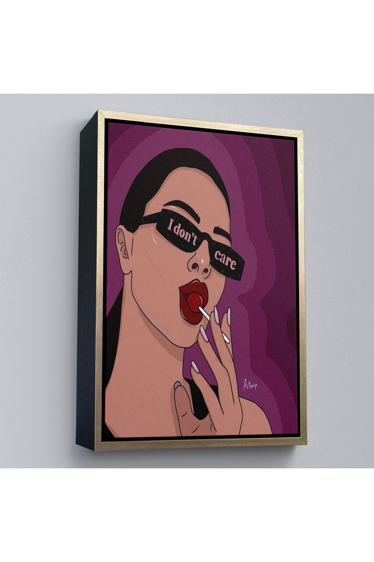 MOONFER Çerçeveli I Don'T Care - Umrumda Değil Yazan Pop Art Kadın Tablo-7681