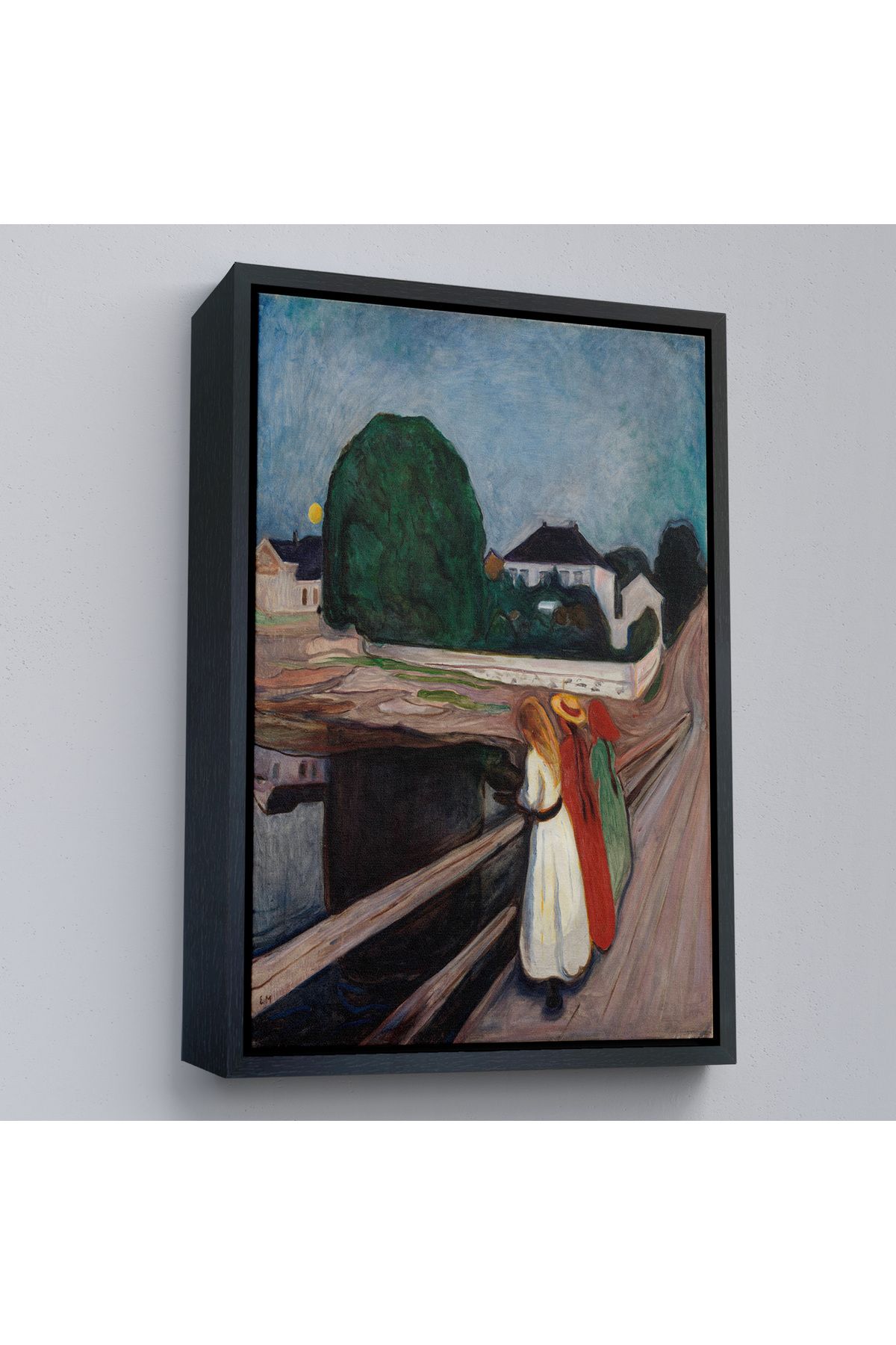 MOONFER Çerçeveli Edvard Munch - Köprüdeki Kızlar Tablo - The Girls On The Bridge-7429