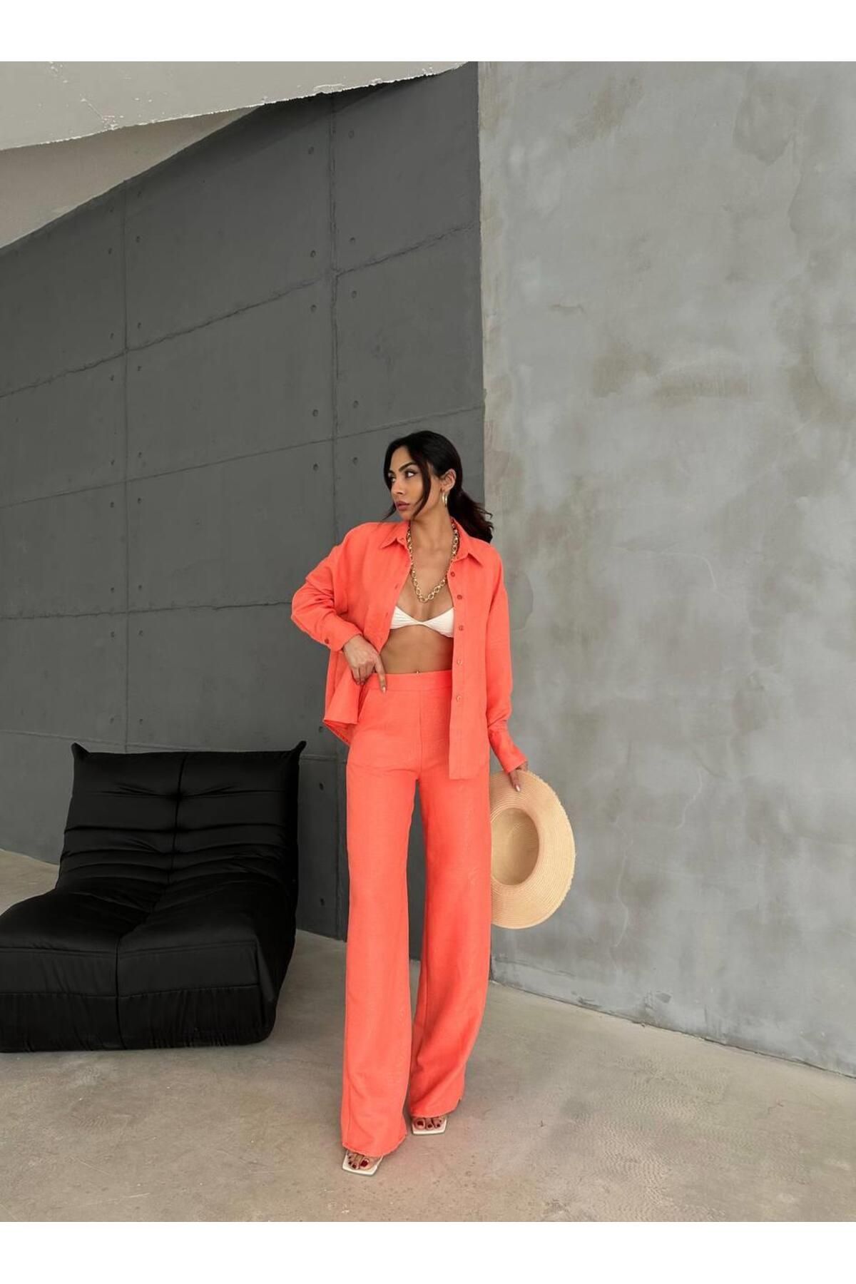'Ello-Orange Patterned Jacquard Pants Set 3