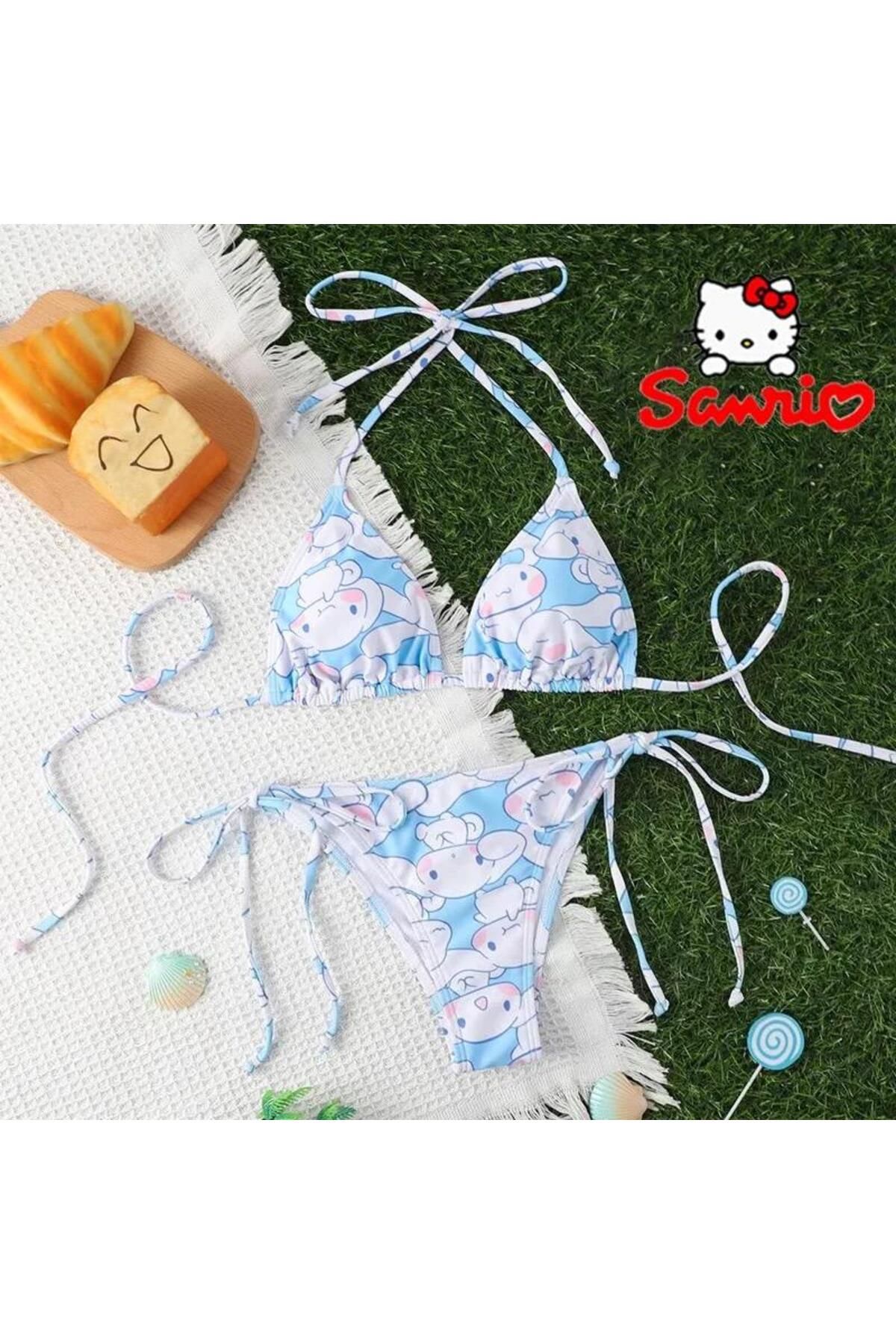 Köstebek-Cinnamoroll Patterned Blue and White Bikini Set 1