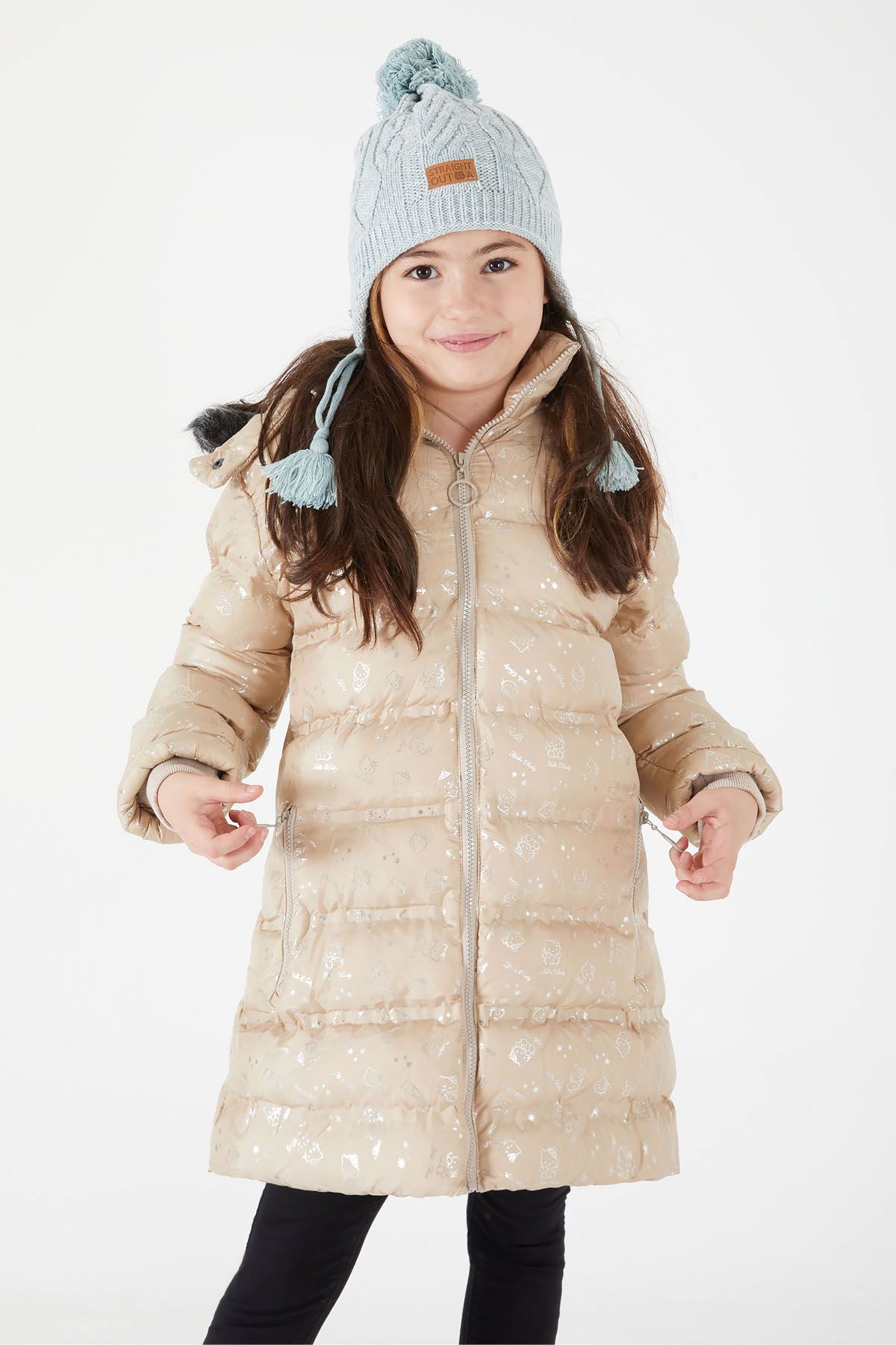 Cansın Mini-Girl's Character Printed Puffer Coat Beige 15552 5