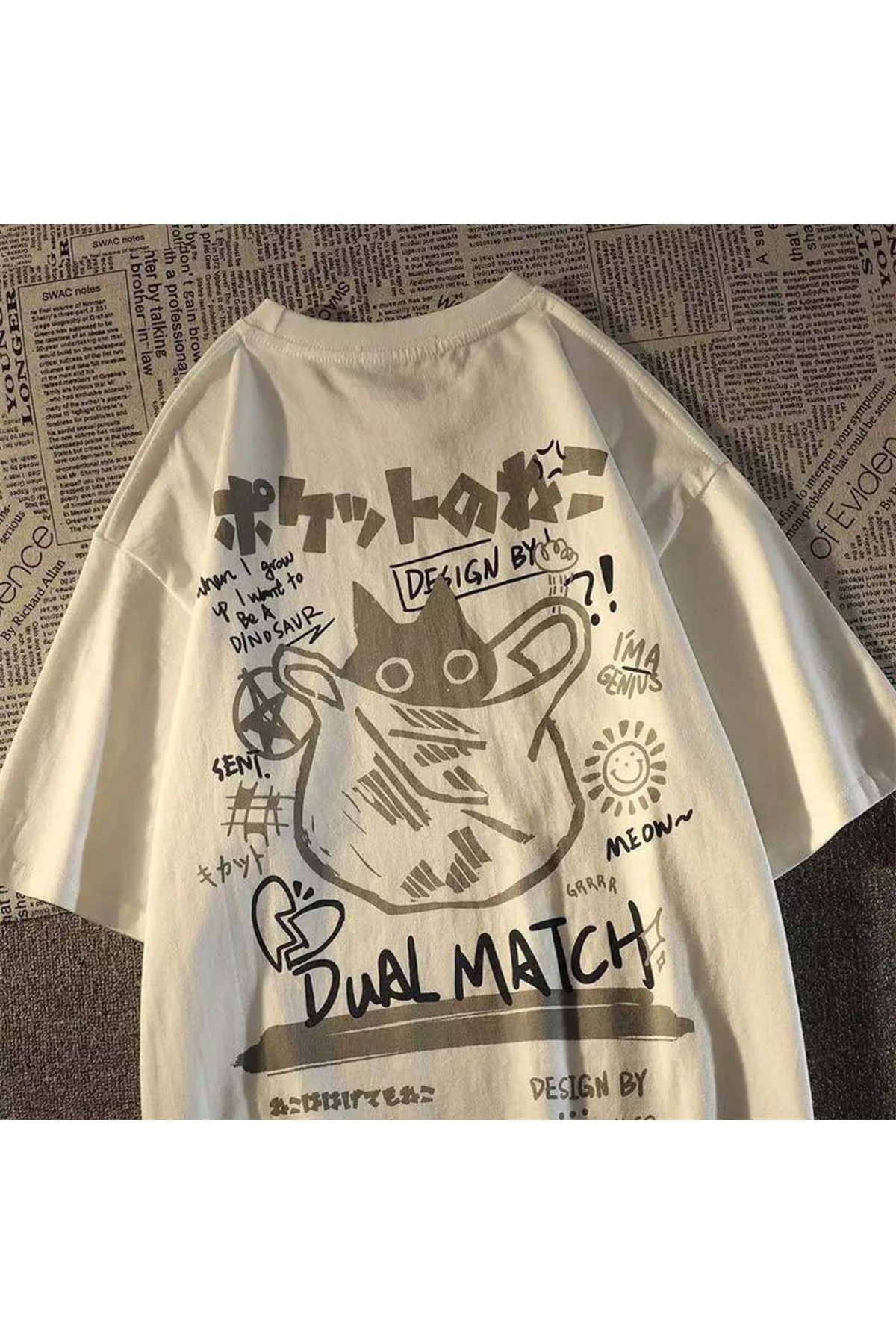 Köstebek-Beige Hiding Cat Dual Match Unisex T-Shirt 2