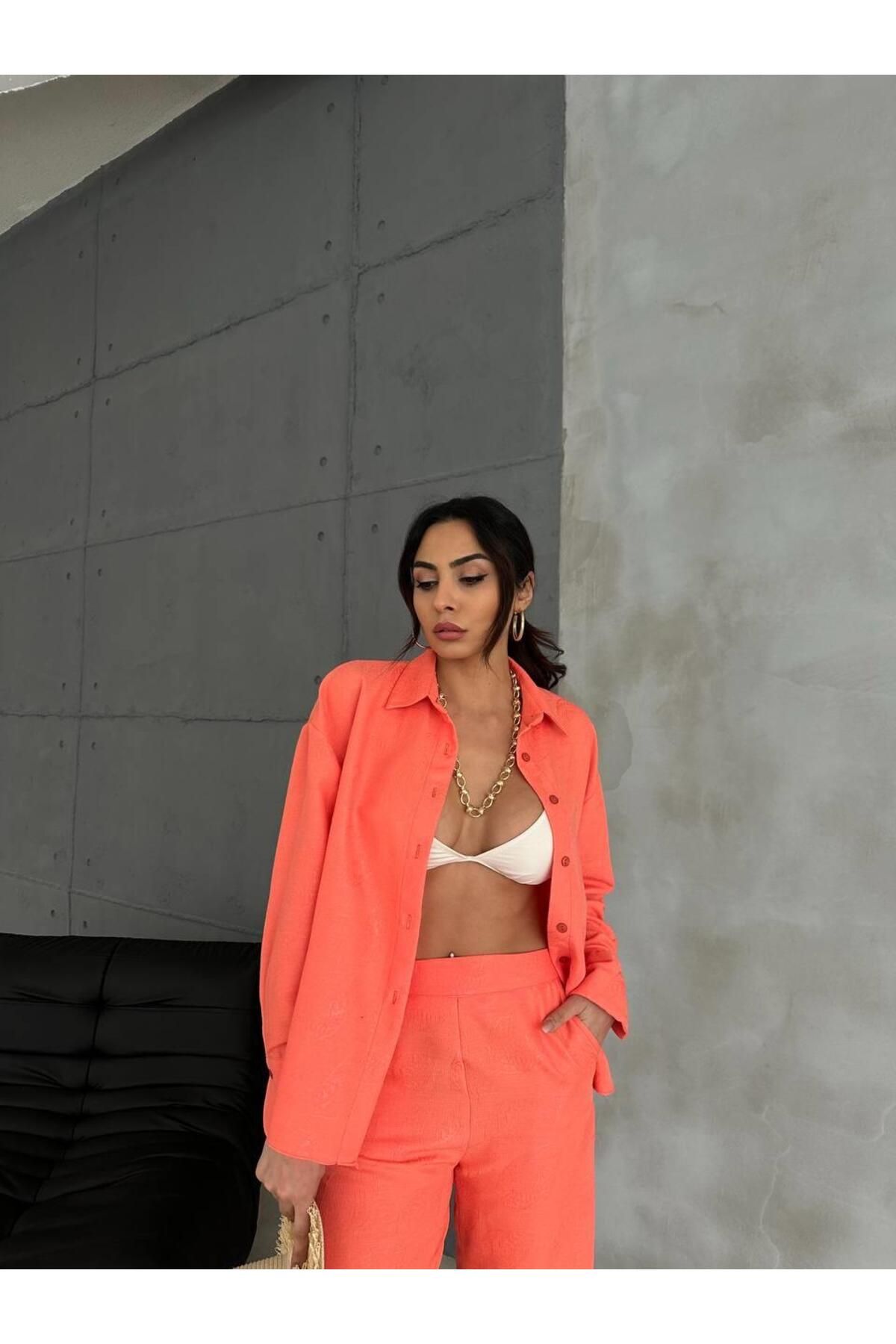'Ello-Orange Patterned Jacquard Pants Set 1