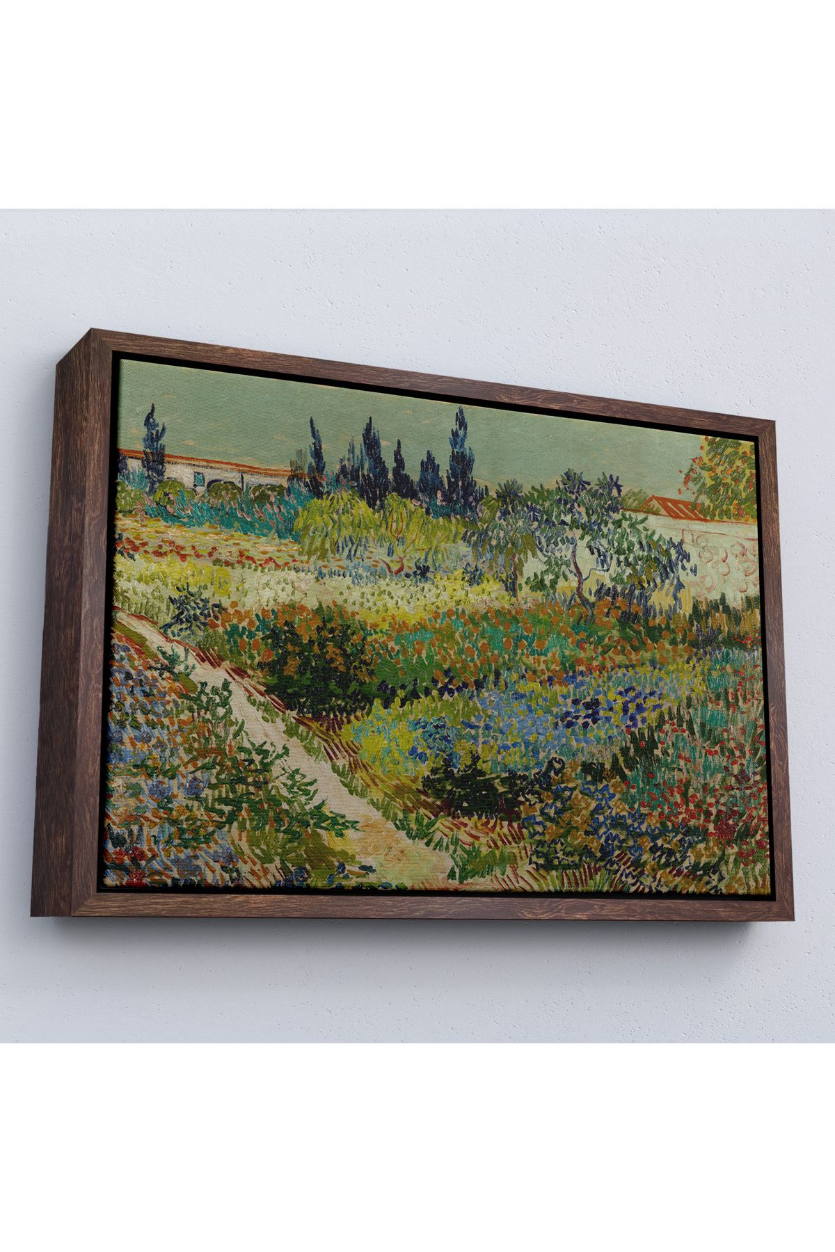 MOONFER Çerçeveli Vincent Van Gogh - Çiçek Bahçesi Tablo - Flowering Garden With Path-7182