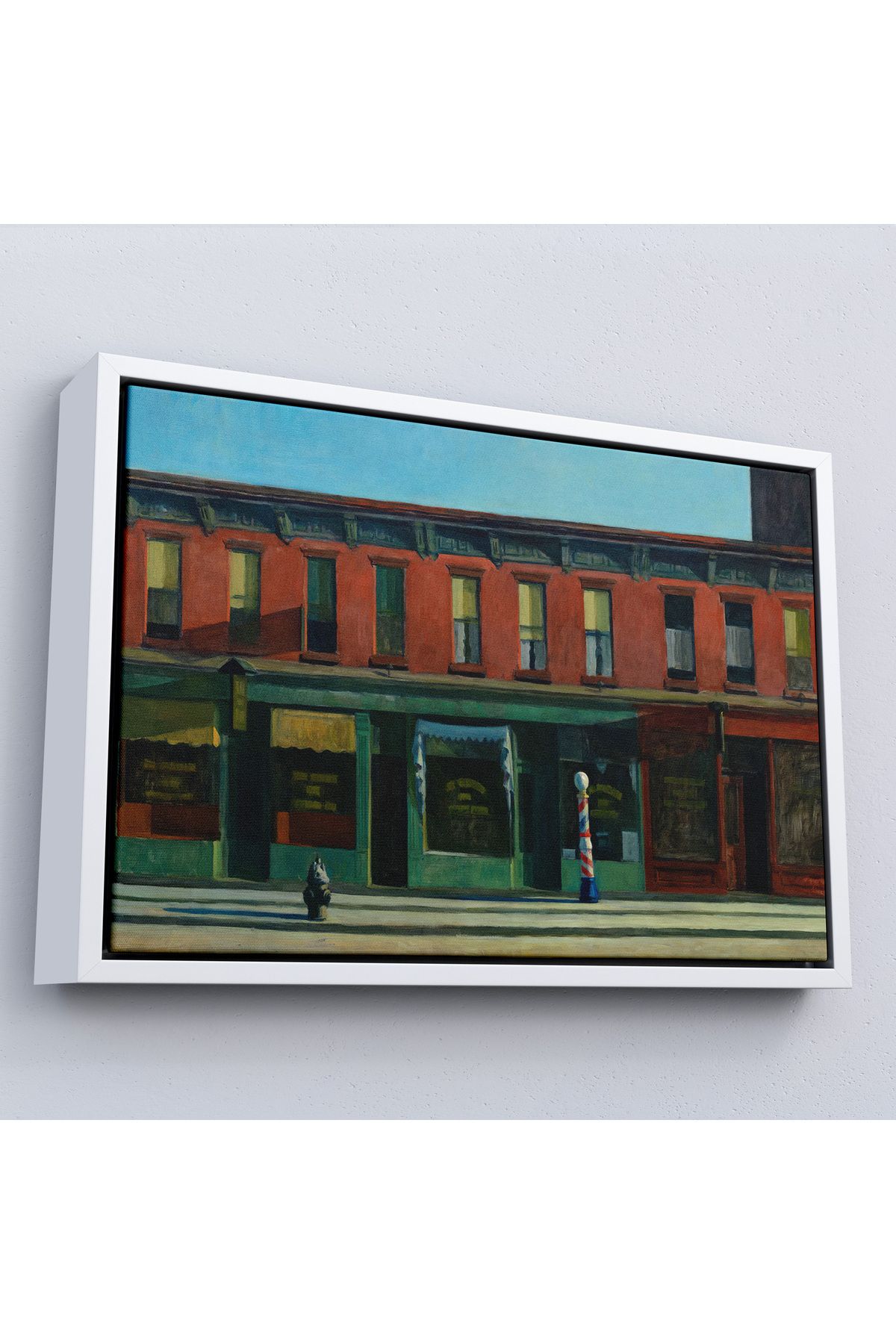 Jusoon Çerçeveli Edward Hopper - Pazar Sabahının Erken Saatleri Tablosu - Early Sunday Morning-7069