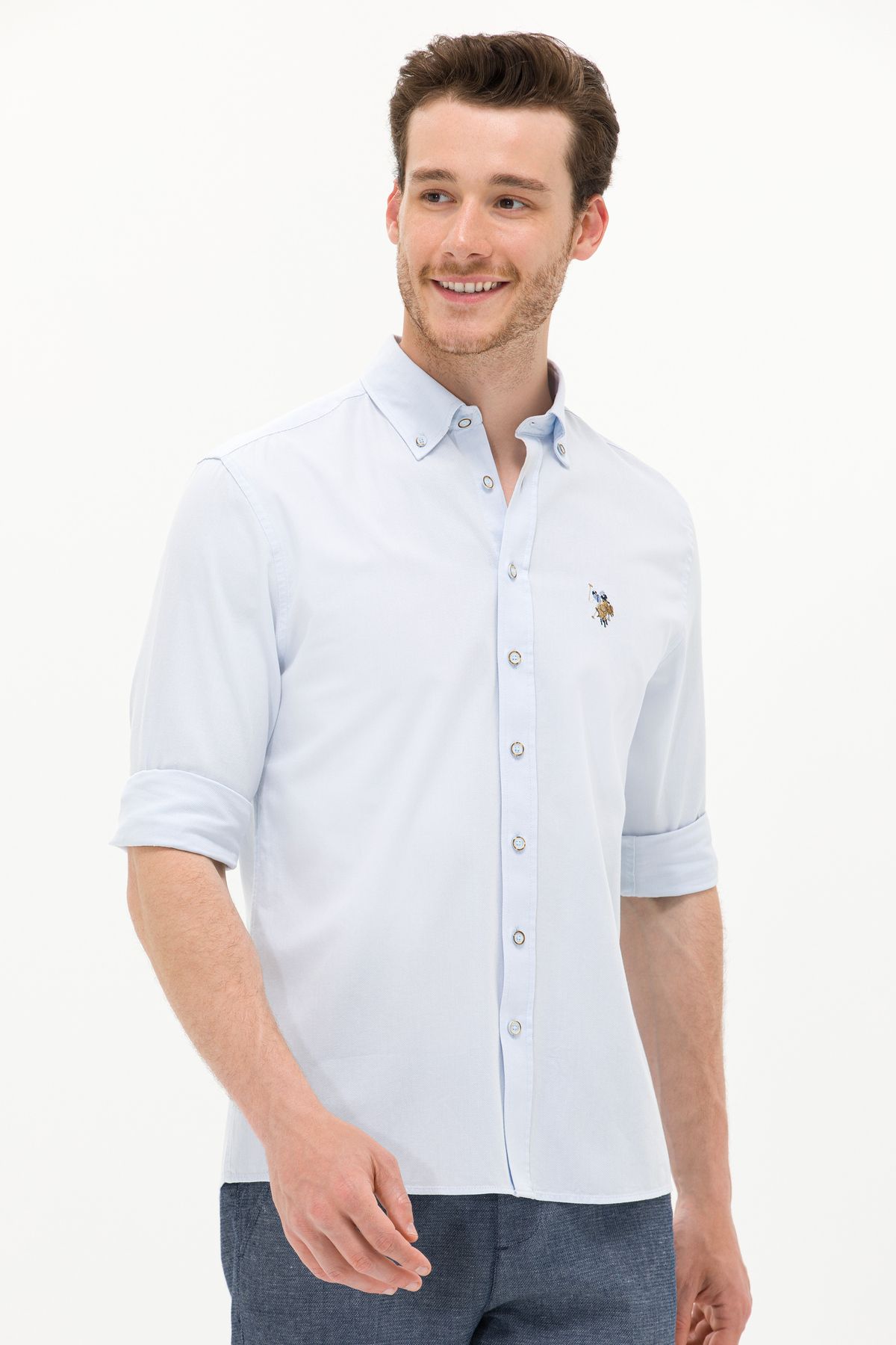 پیراهن آستین بلند مردانه آبی روشن 50263714-VR003 U.S. Polo Assn.