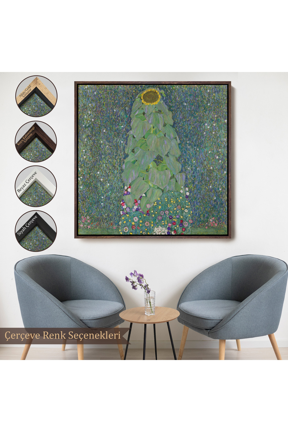 Gustav Klimt Ayçiçekleri Çerçeveli Kanvas Tablo görsel 7