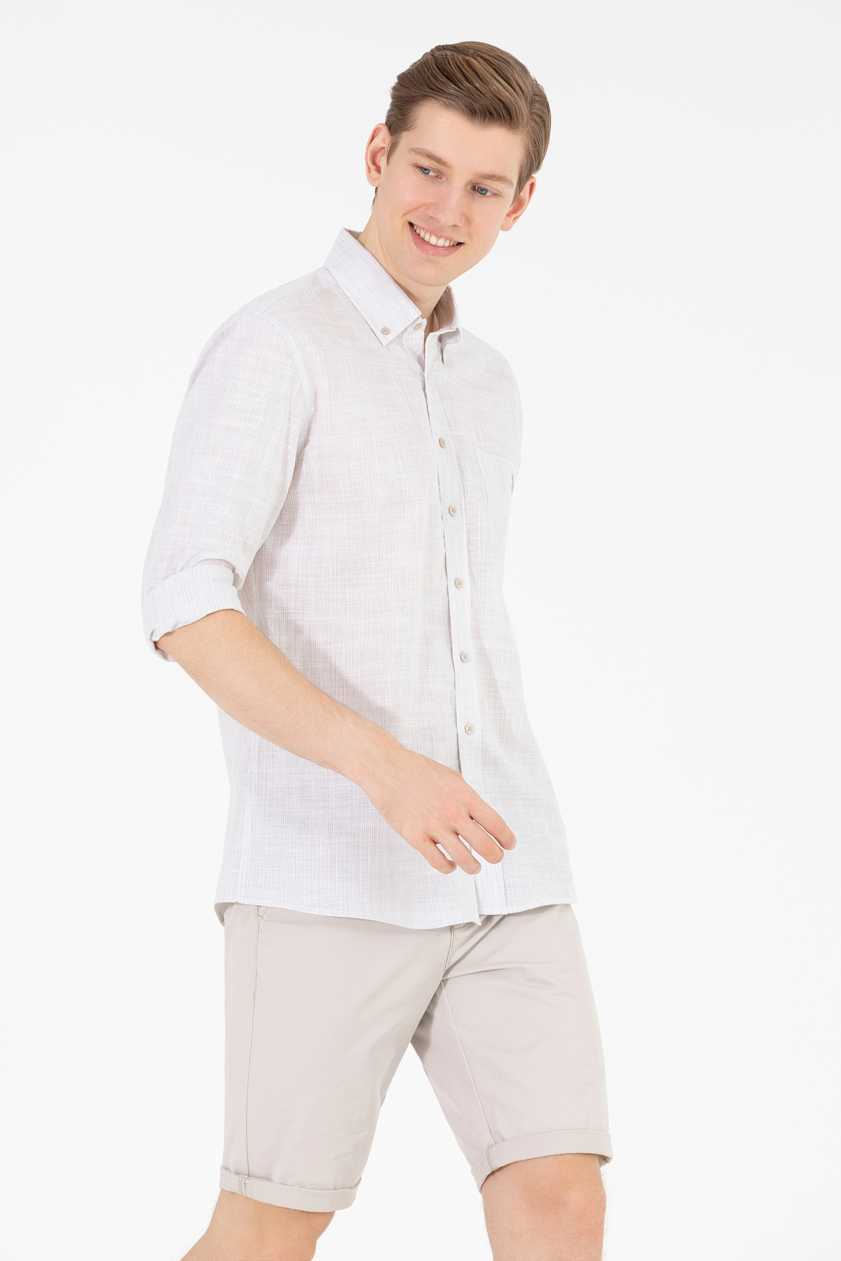 یو اس پولو پیراهن آستین بلند مردانه طرح Stone کد 50263702-VR049