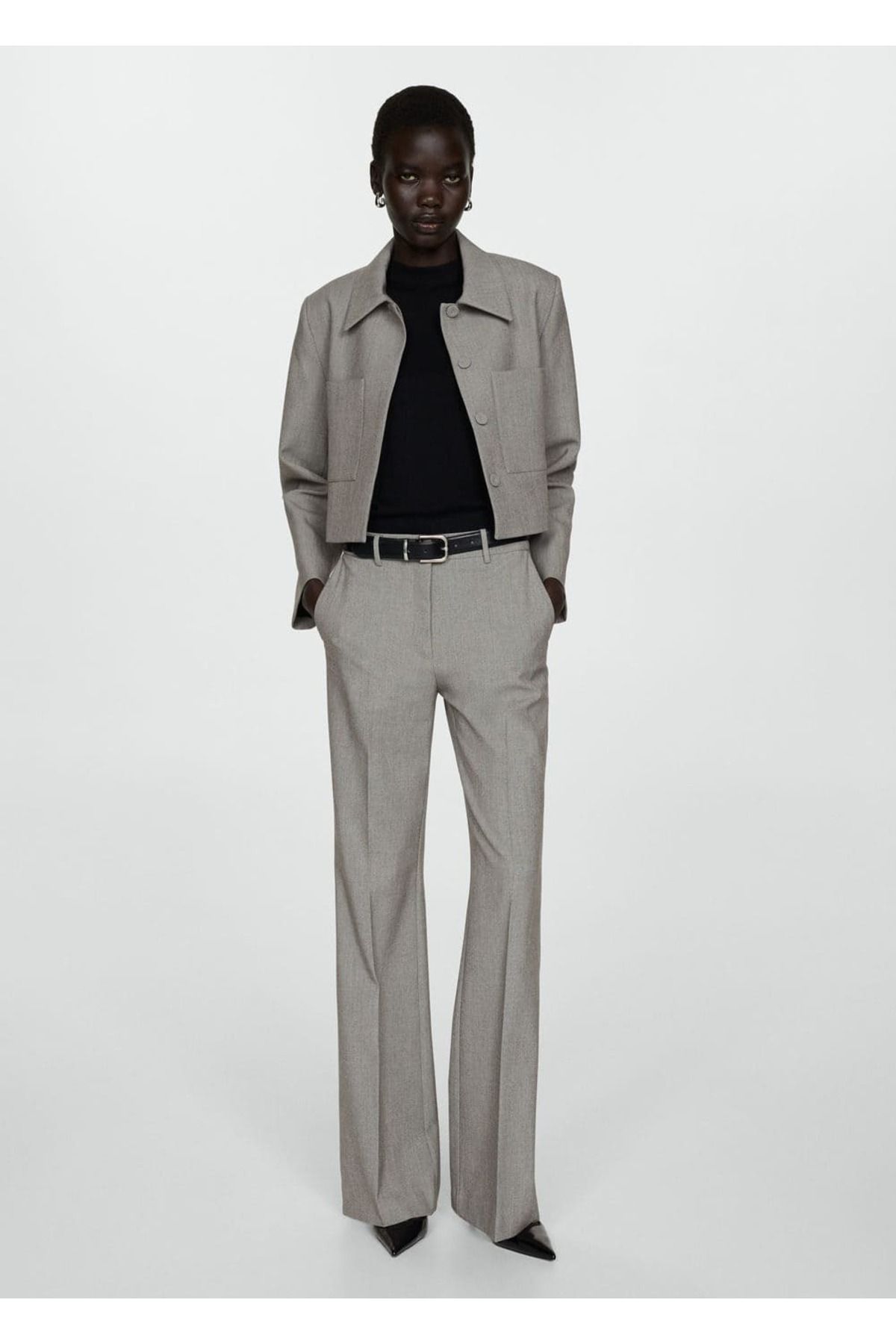 MANGO Woman-High Waisted Loose Trousers 2