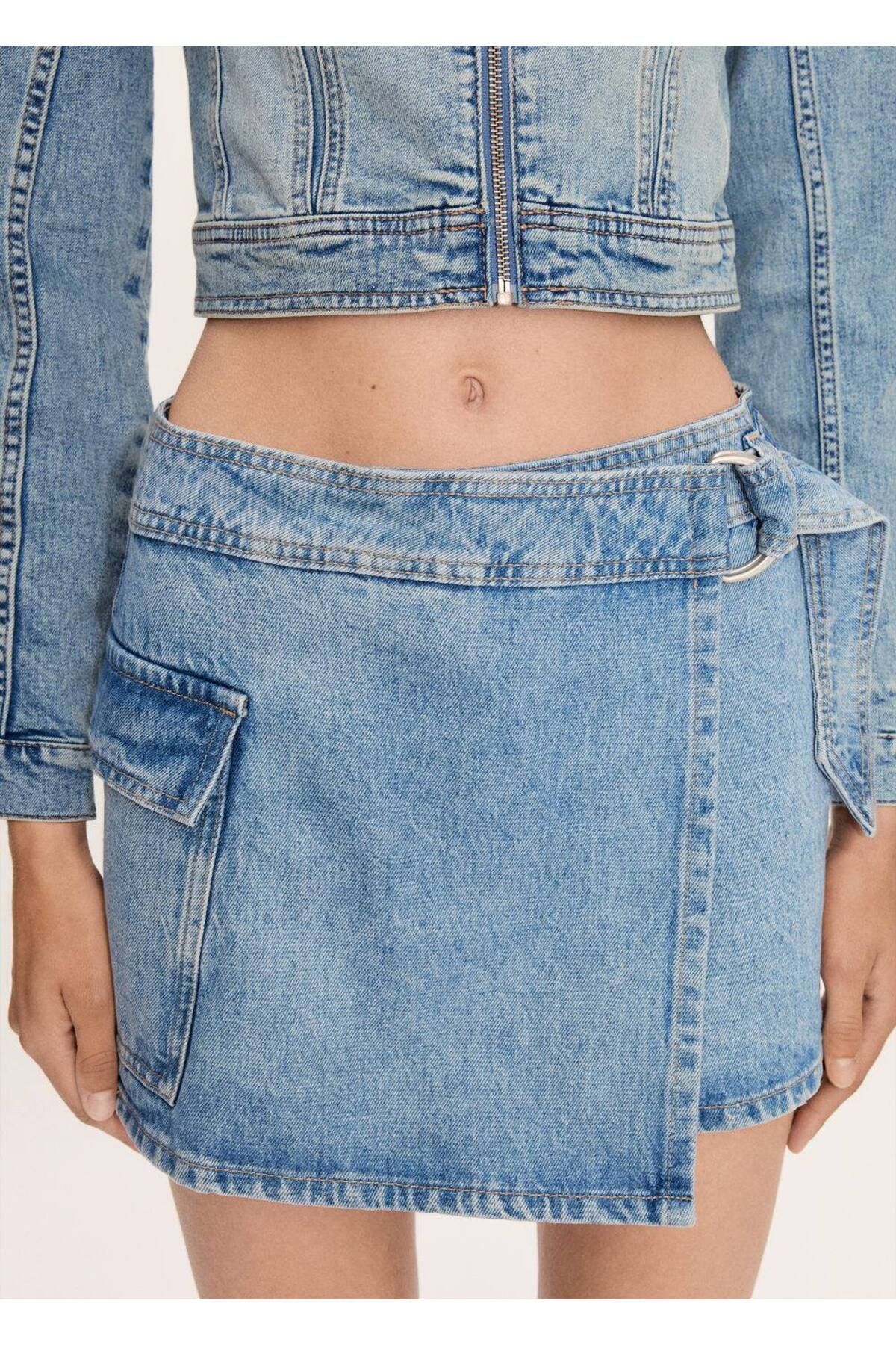 MANGO Woman-Fusta pantaloni din denim 5