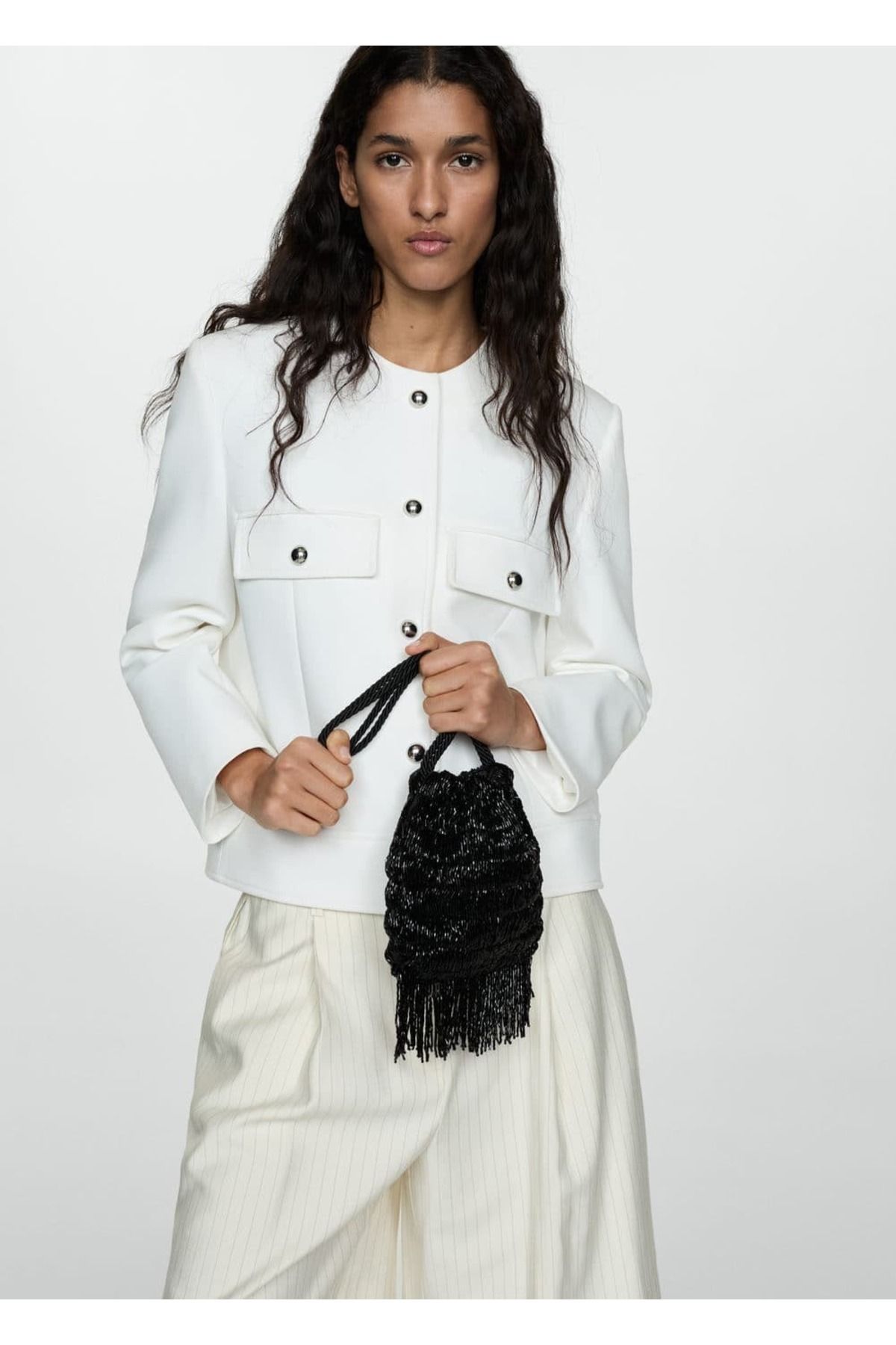 MANGO Woman-Fringed Beaded Bag 4