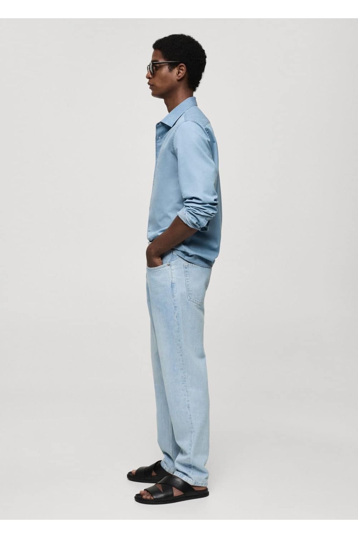 MANGO Man-Regular Fit Chambray Baumwollhemd 7