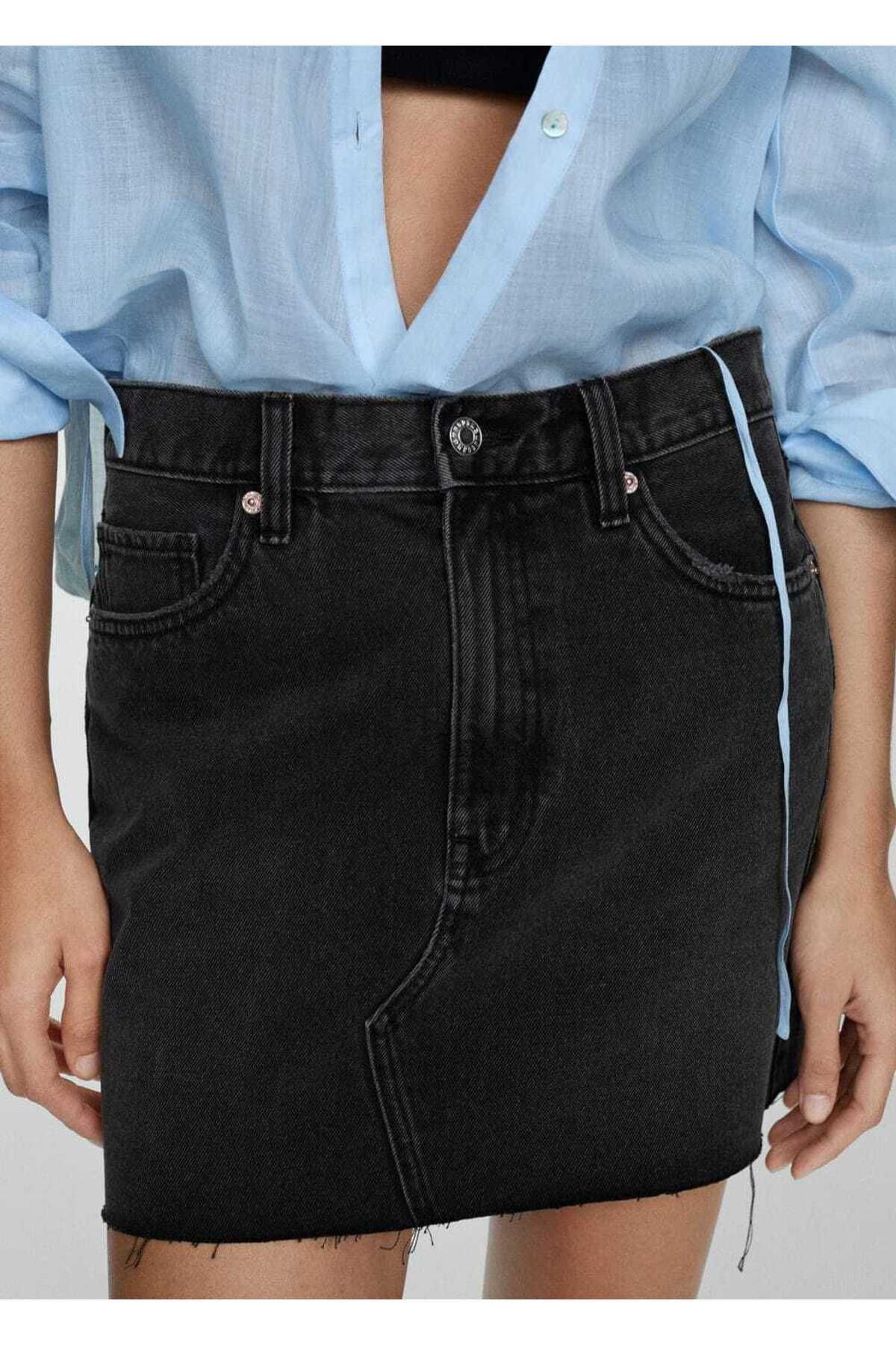 MANGO Woman-Seamless Denim Miniskirt with a Edge 6